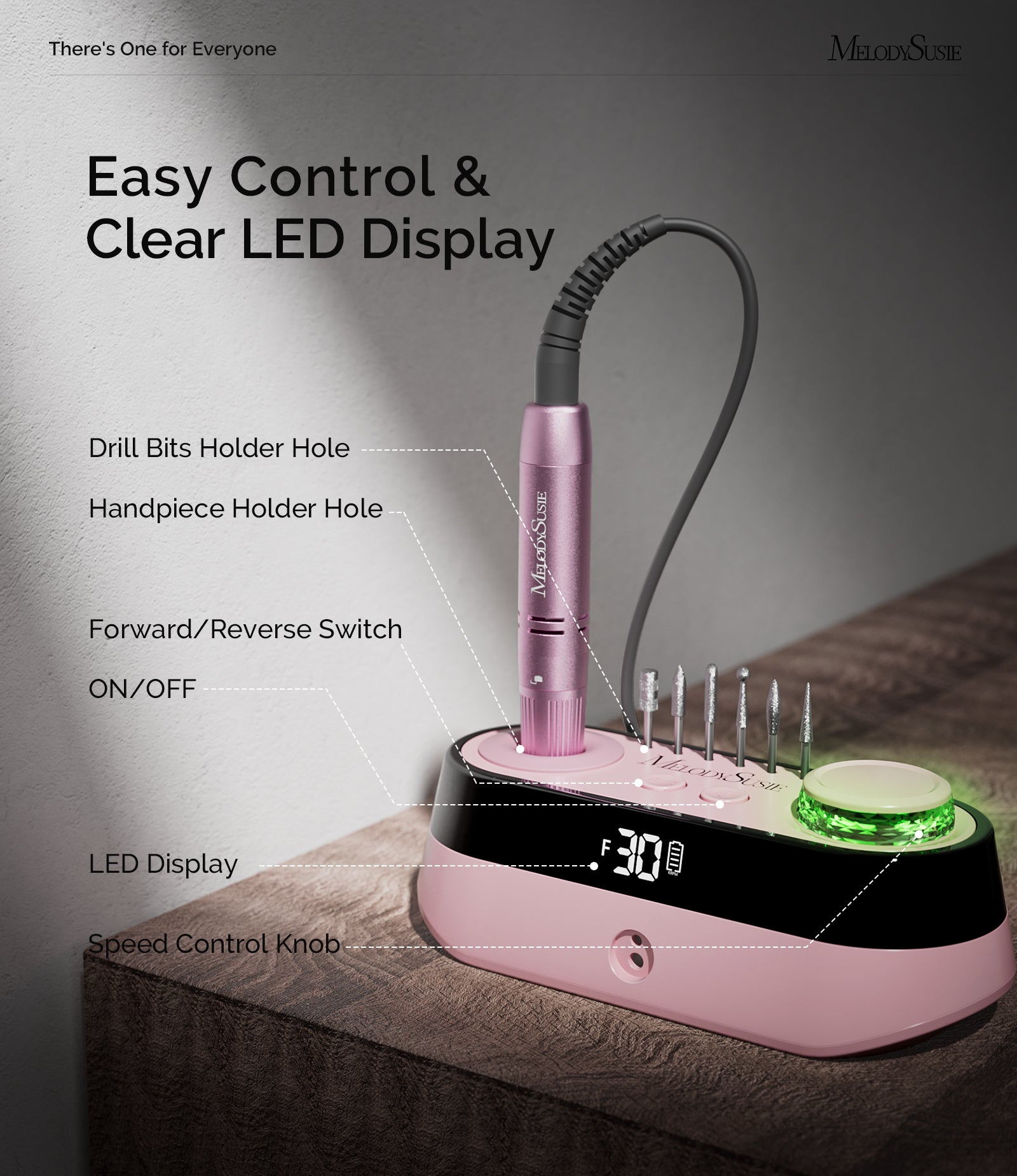 SC320A Desktop Multifunctional Rechargeable Nail Drill 30,000RPM - Pink