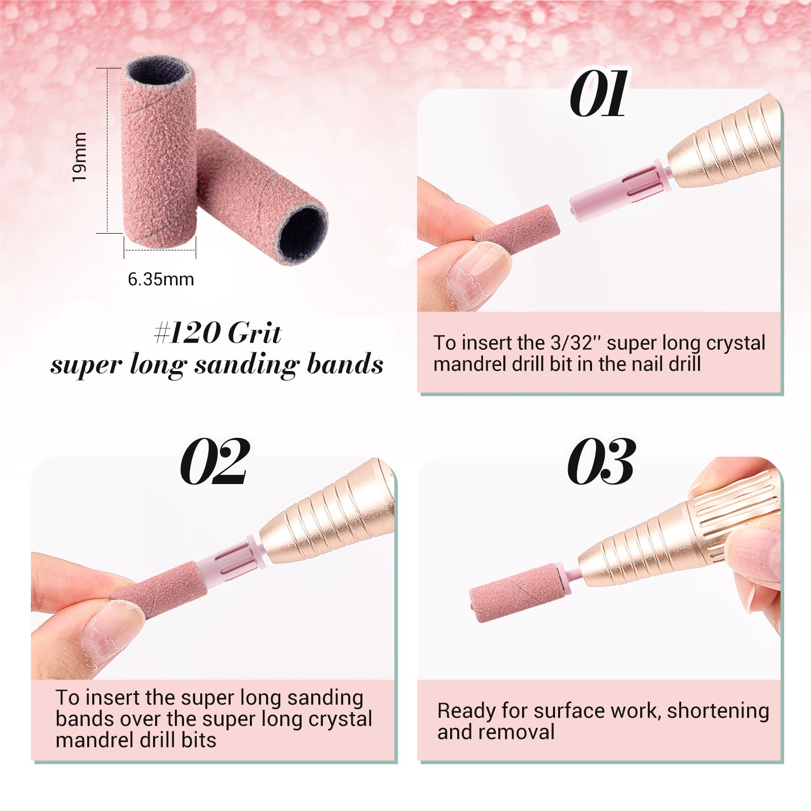 Super Long Sanding Bands with 6.65mm Crystal Mandrel Bit - 50 Pcs