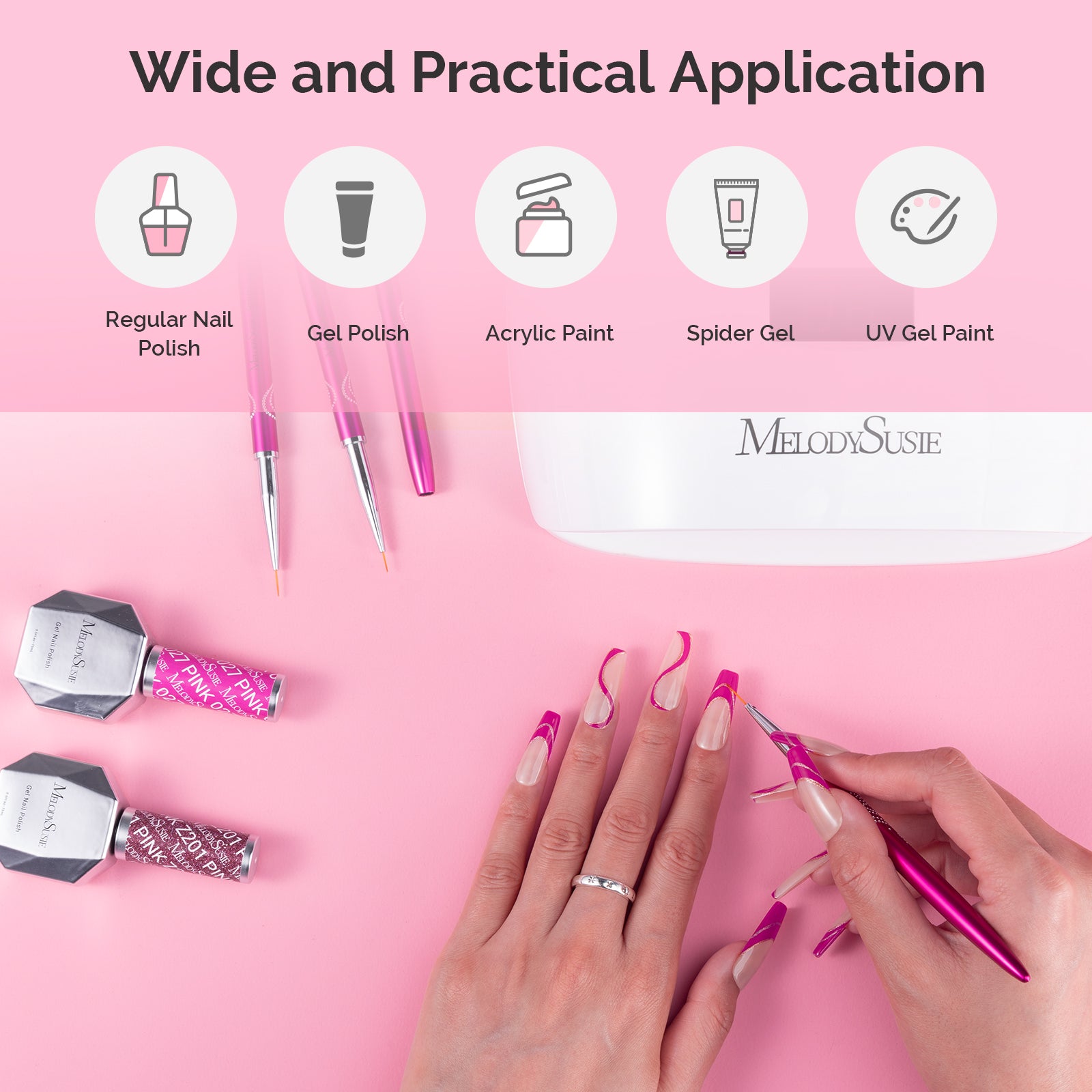 Nail Art Liner Brushes 5Pcs - Rose Pink