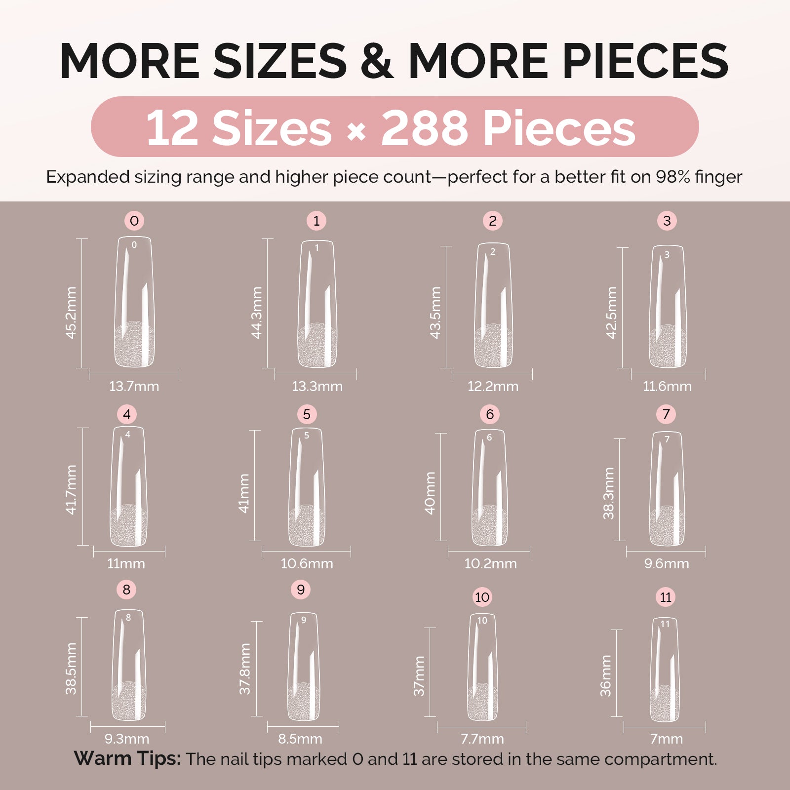 288Pcs Half Matte Clear Acrylic Full Cover Nail Tips