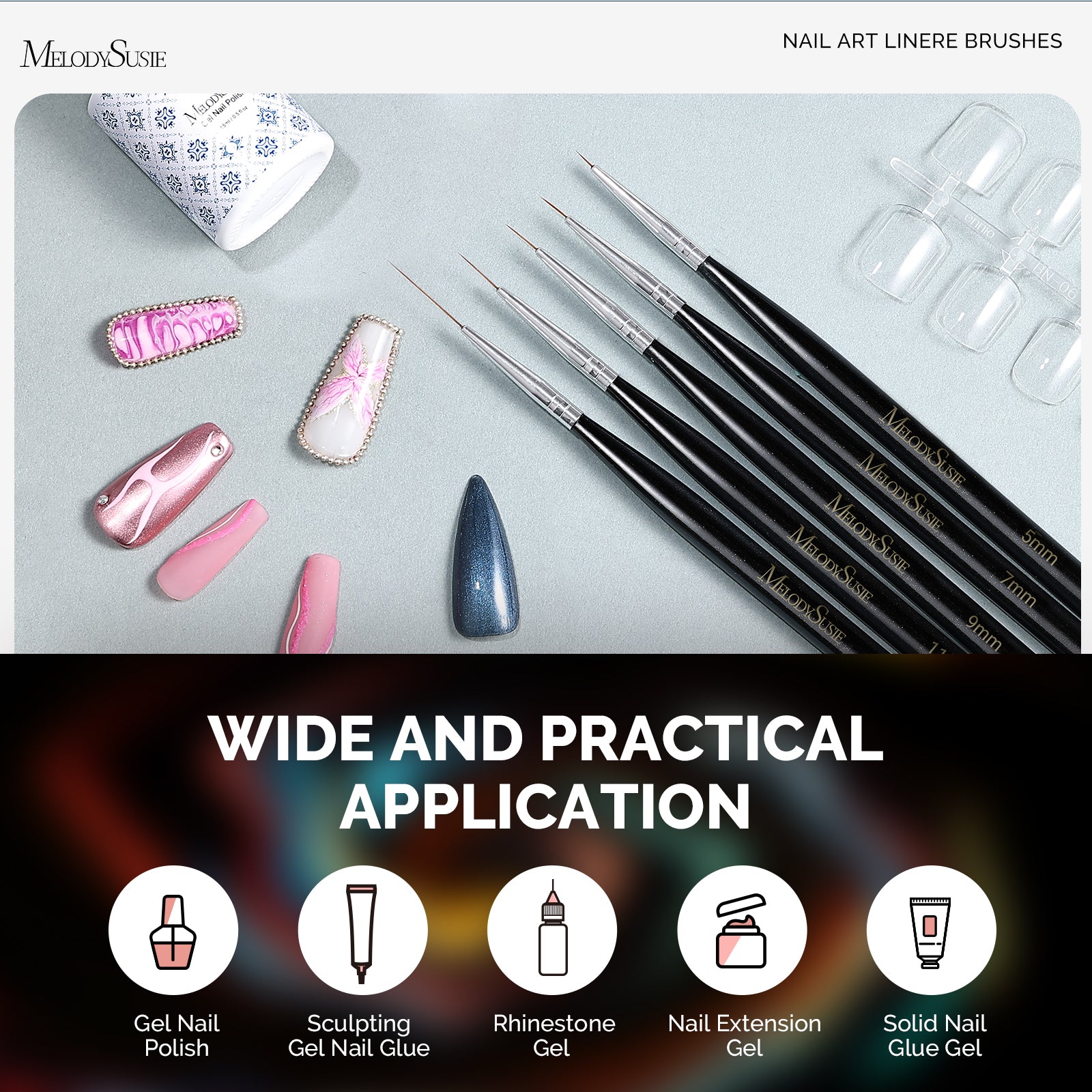 Nail Art Liner Brushes 5Pcs - Black