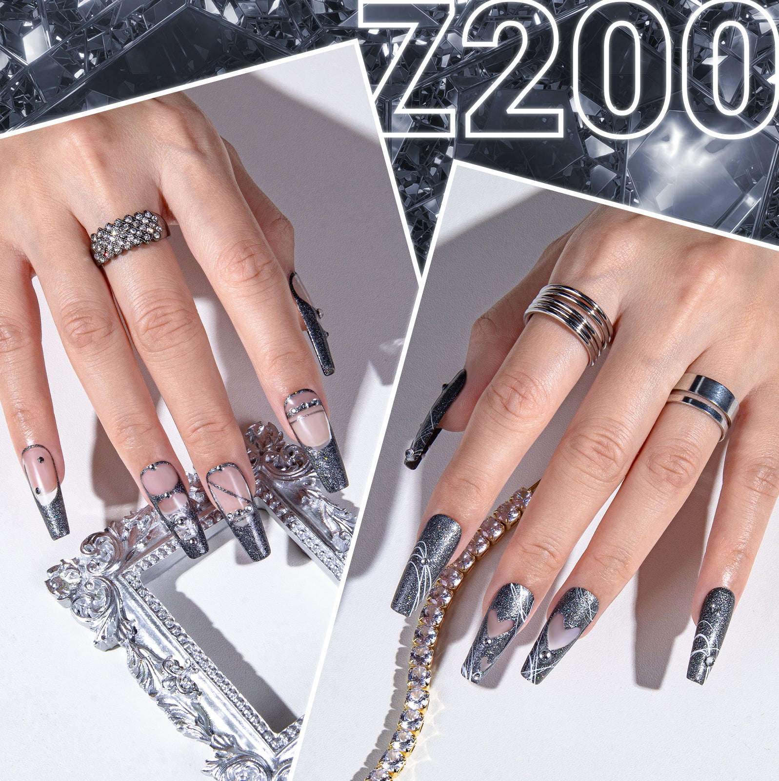 Z200 Black Gray Glitter - Gel Nail Polish(15ml)