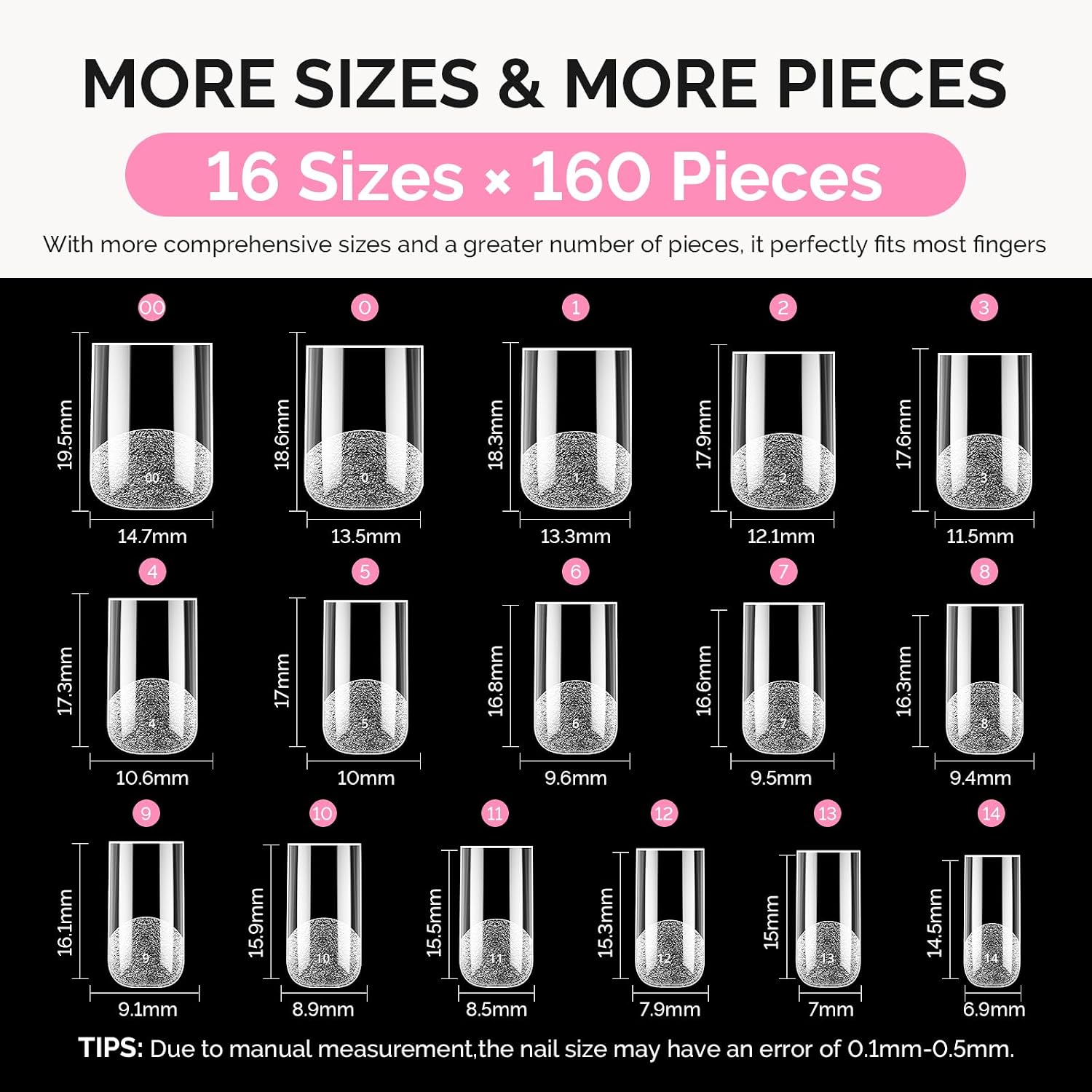 160Pcs Half Matte Clear Acrylic Full Cover Nail Tips