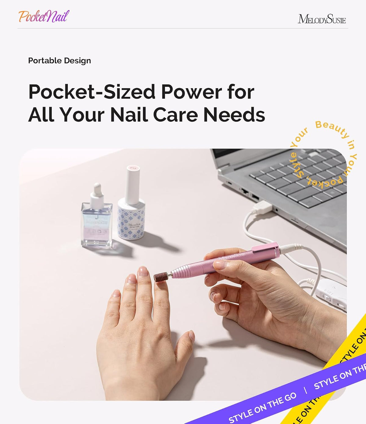 MelodySusie PocketNail PC100G Portable Nail Drill 20,000 RPM