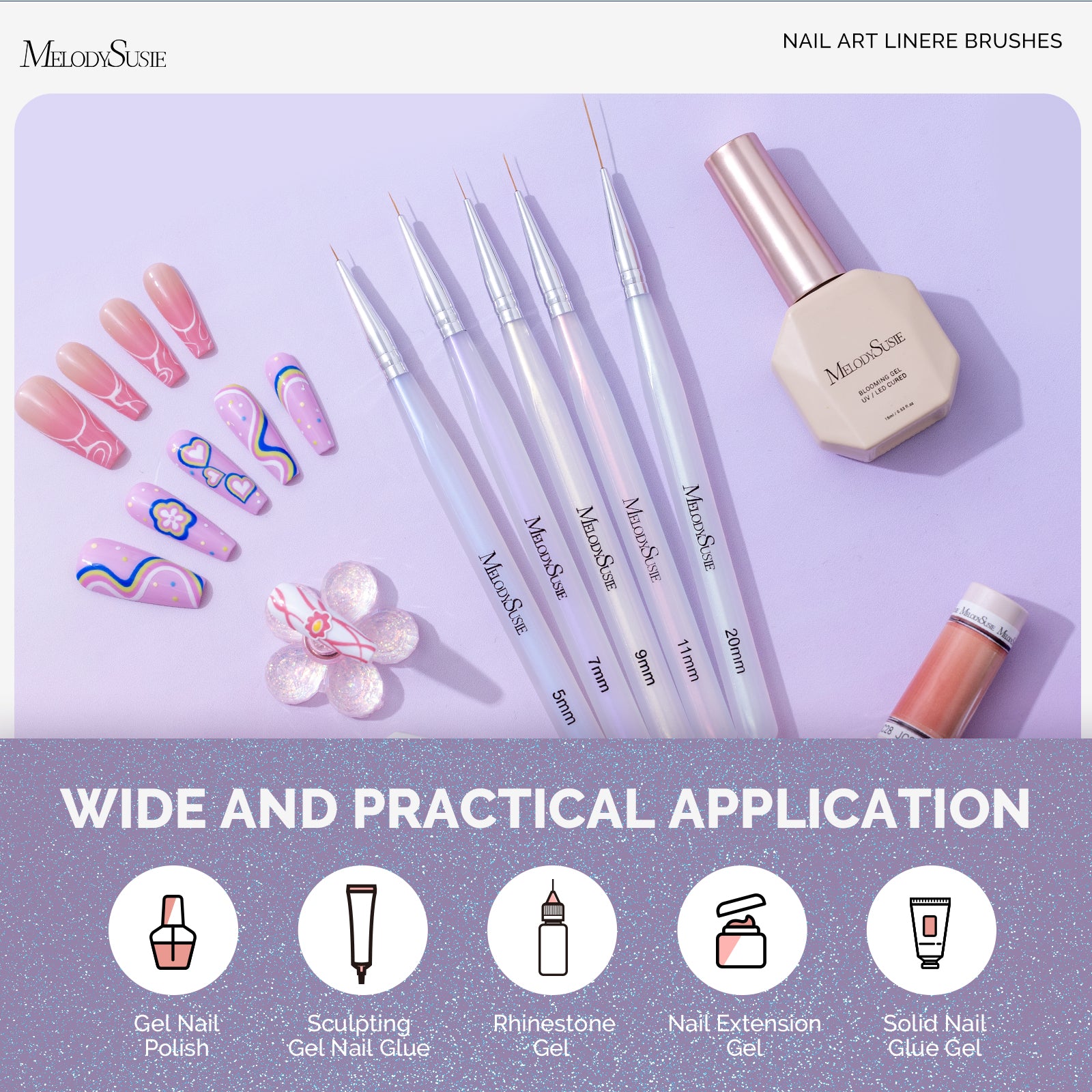 5Pcs Nail Art Liner Brushes - Sizes 5/7/9/11/20mm