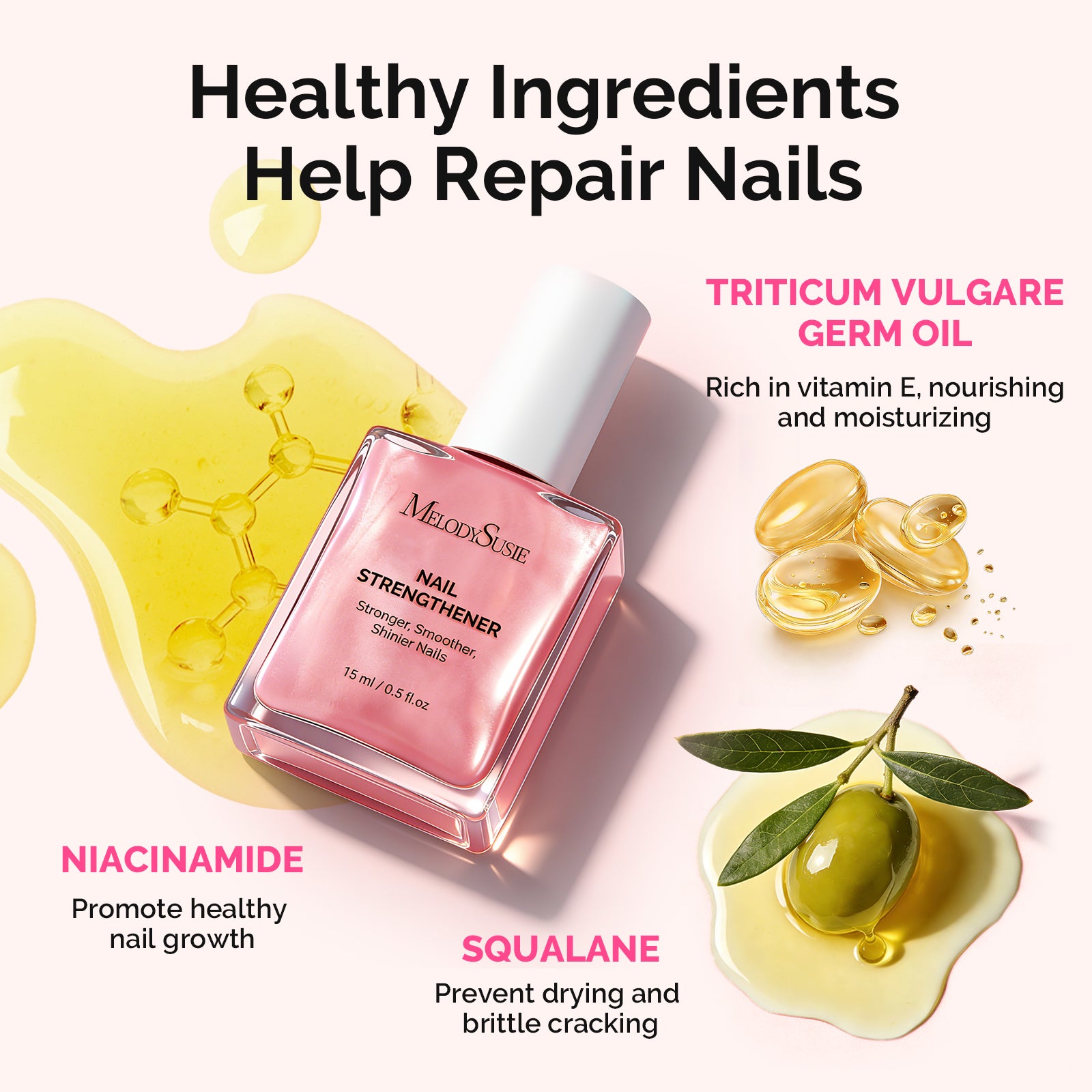 Nail Strengthener and Growth Treatment, 2-in-1 Ridge Filling Base Coat & Glossy Concealer Polish 15ml 0.5 Fl Oz