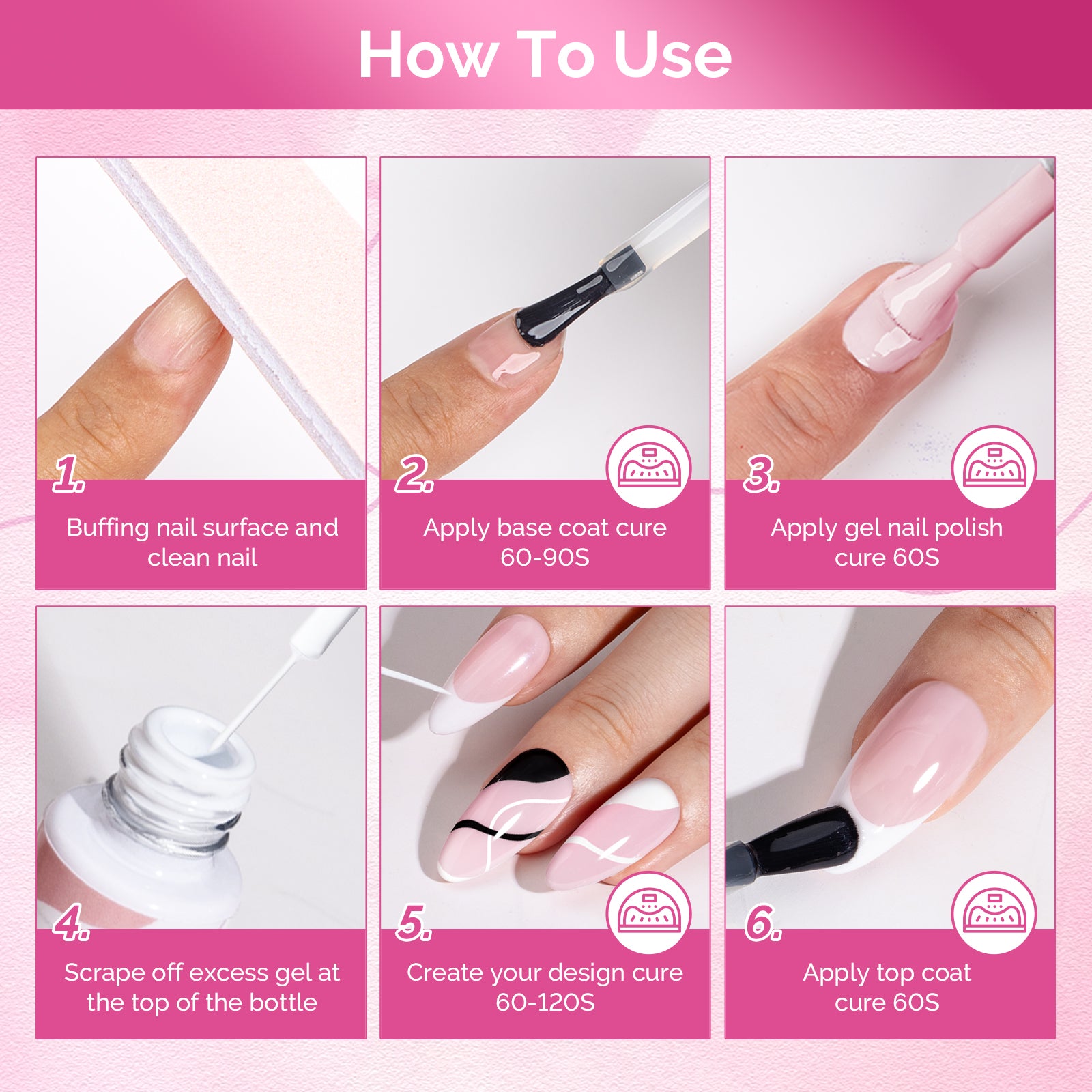 Liner Gel Nail Art Polish - Black and White