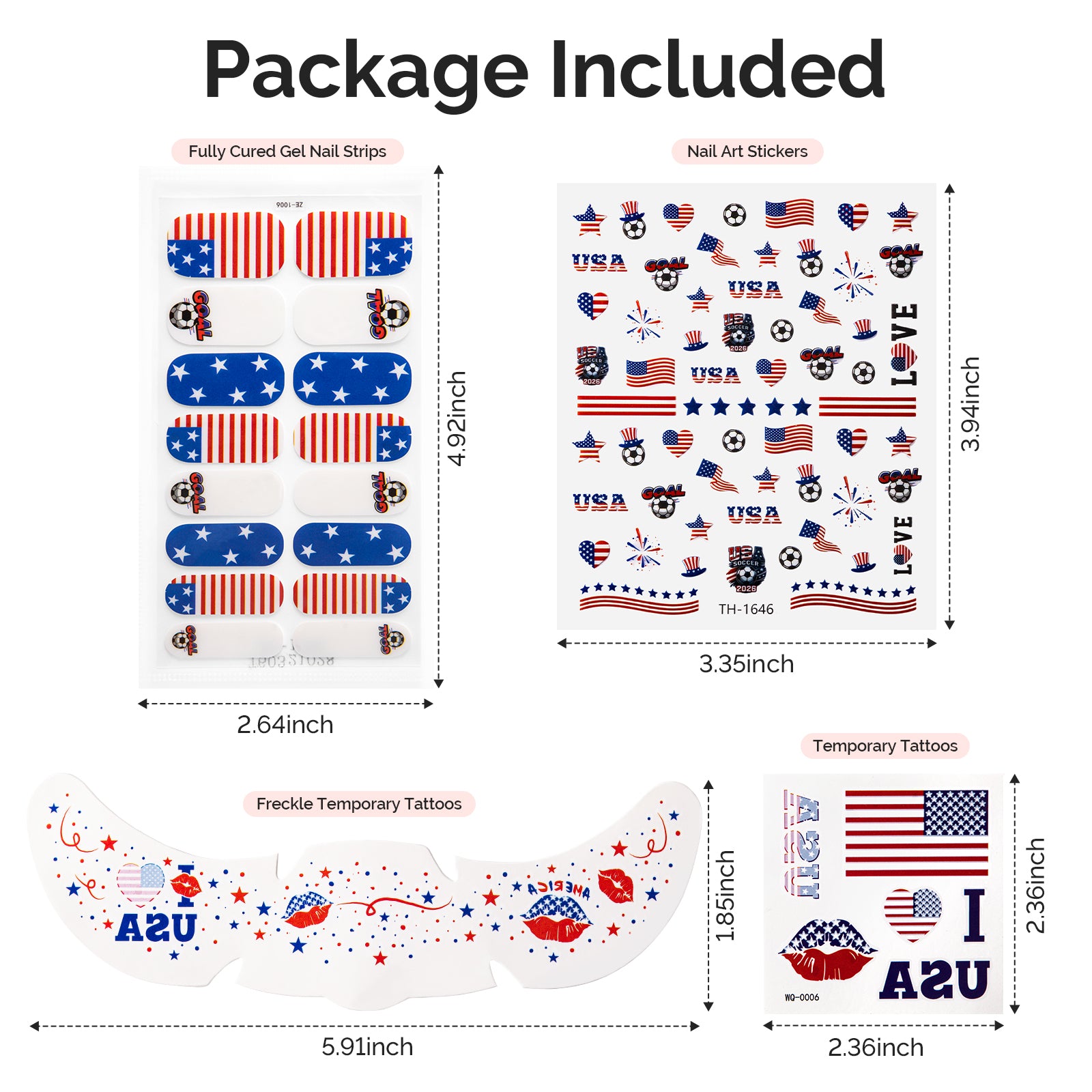 Gameday FanGlow Kit with World Cup Soccer Flag Nail Strips & Face Temporary Tattoos