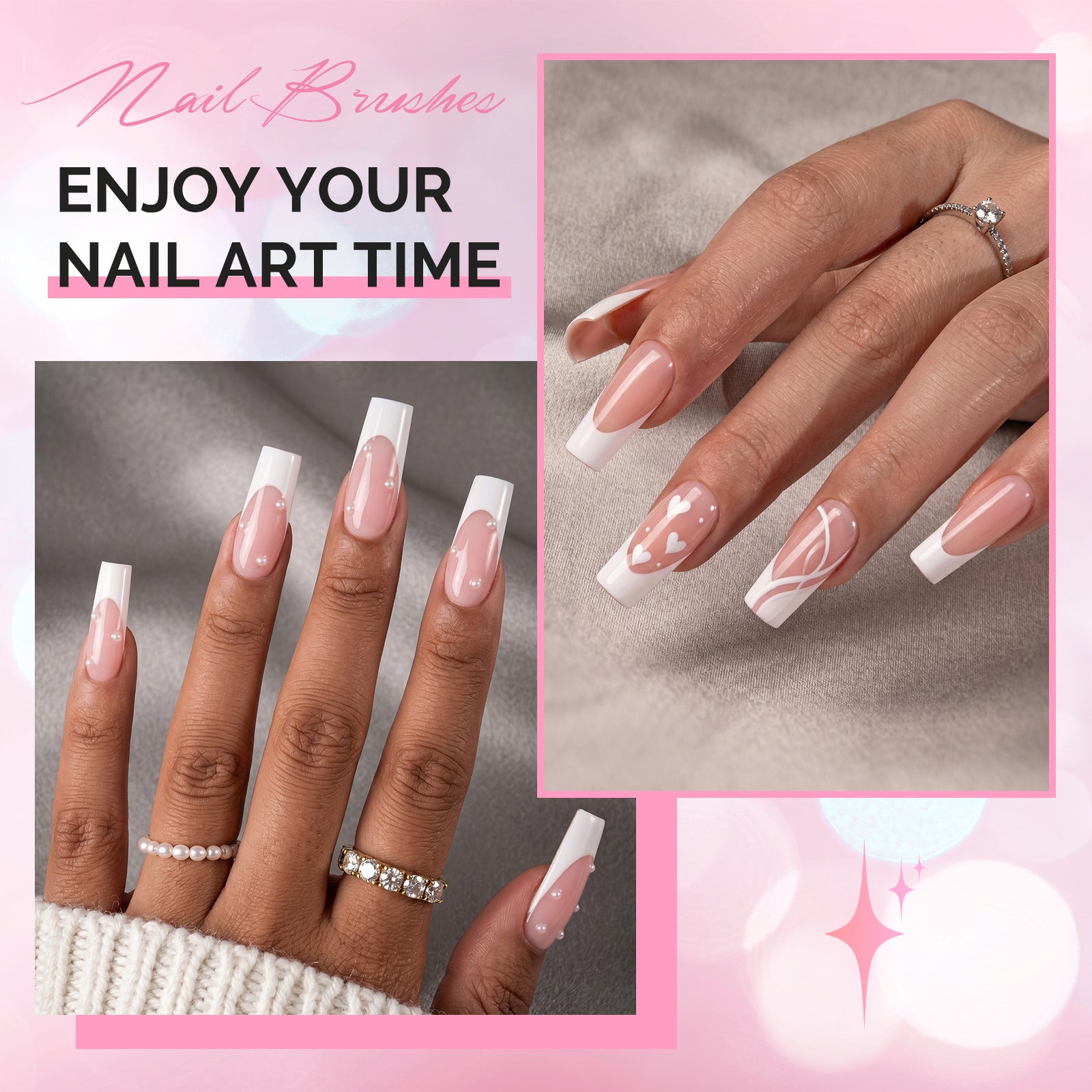 French Manicure with Rosewood Handles Nail Brush Set with Brush Holder - Sizes #10, #12, #14, #16