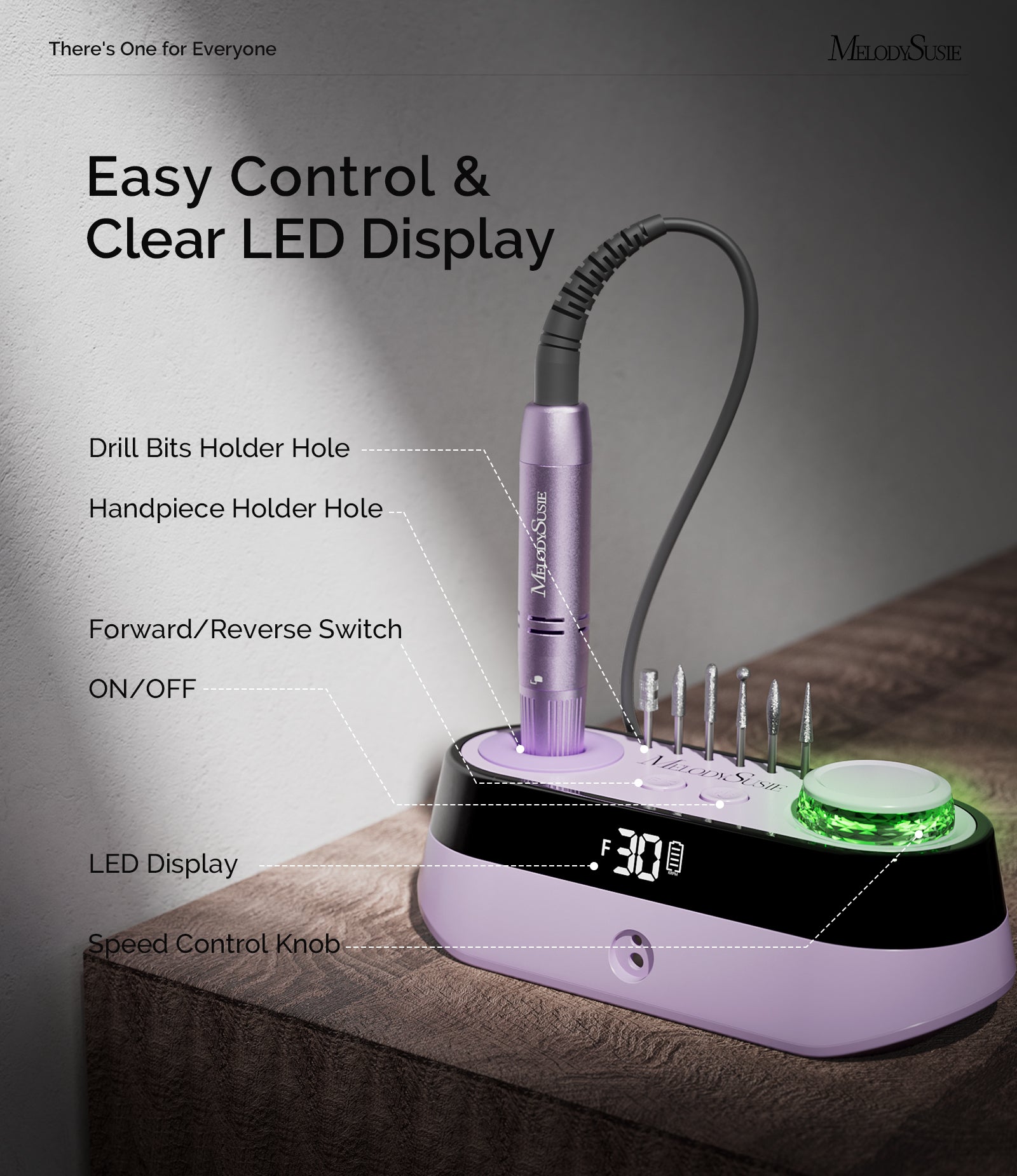 SC320A Desktop Multifunctional Rechargeable Nail Drill 30,000RPM - Purple
