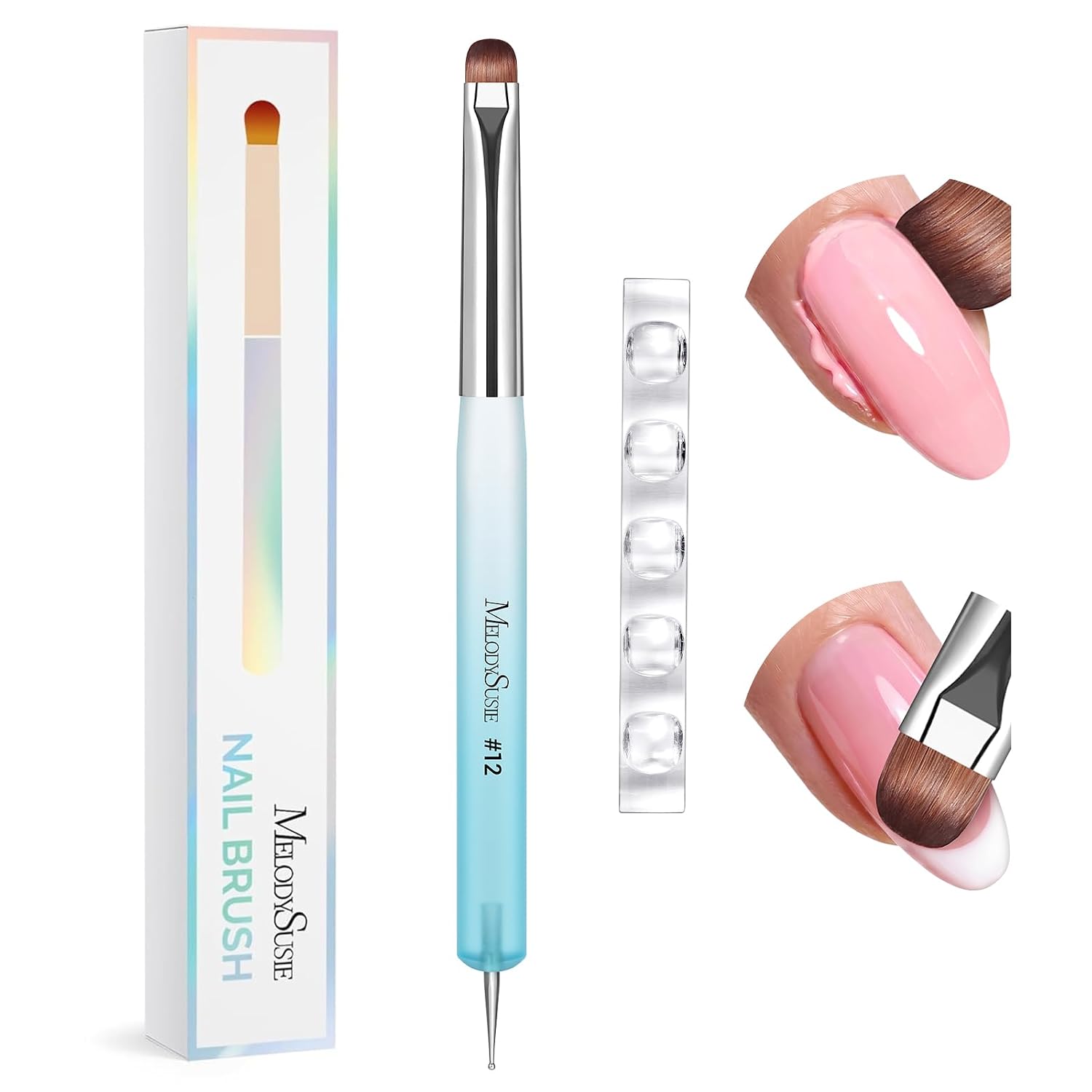 Dual-Ended French Nail Brush and Dotting Pen Set with Brush Holder - Size #10#12#14#16