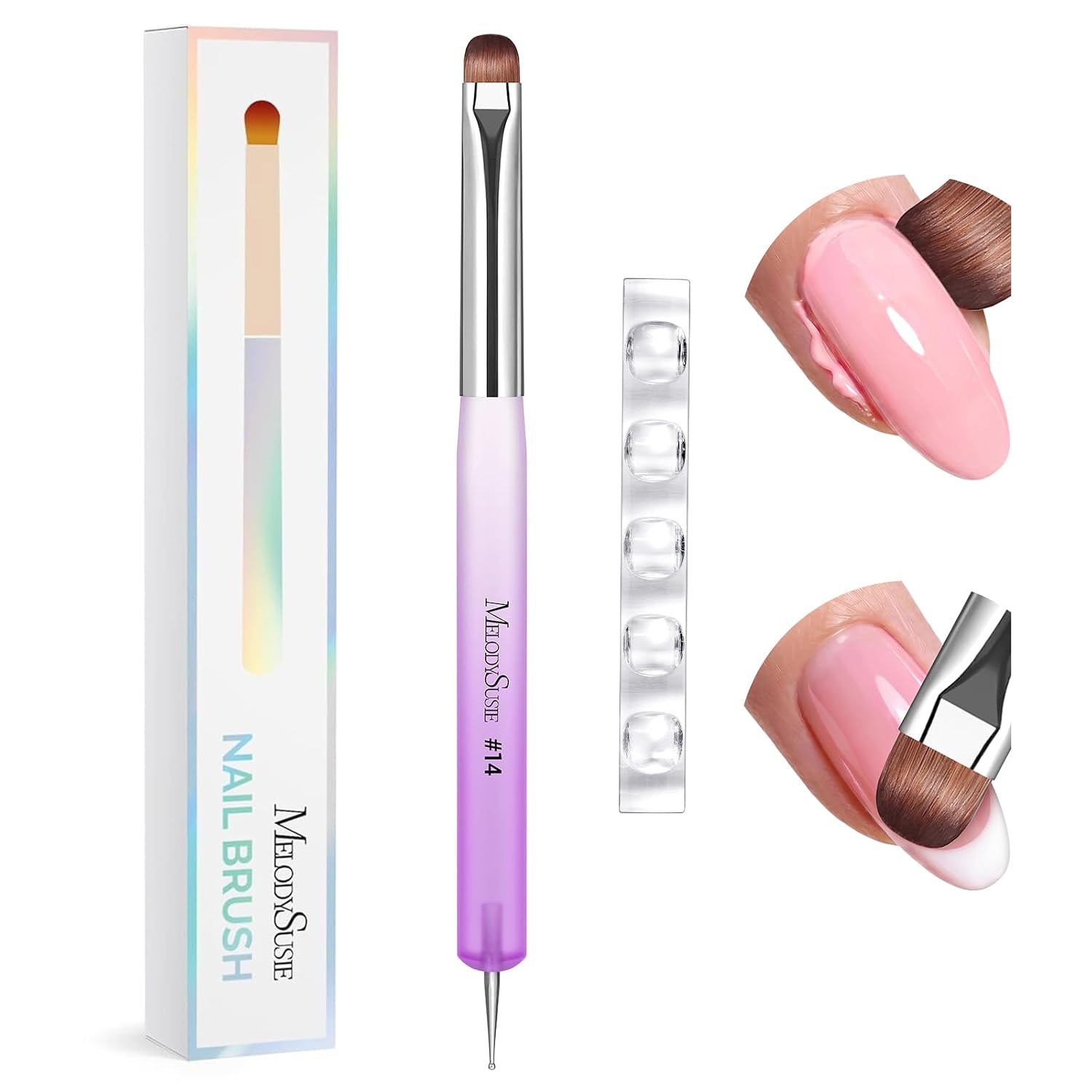 Dual-Ended French Nail Brush and Dotting Pen Set with Brush Holder - Size #10#12#14#16