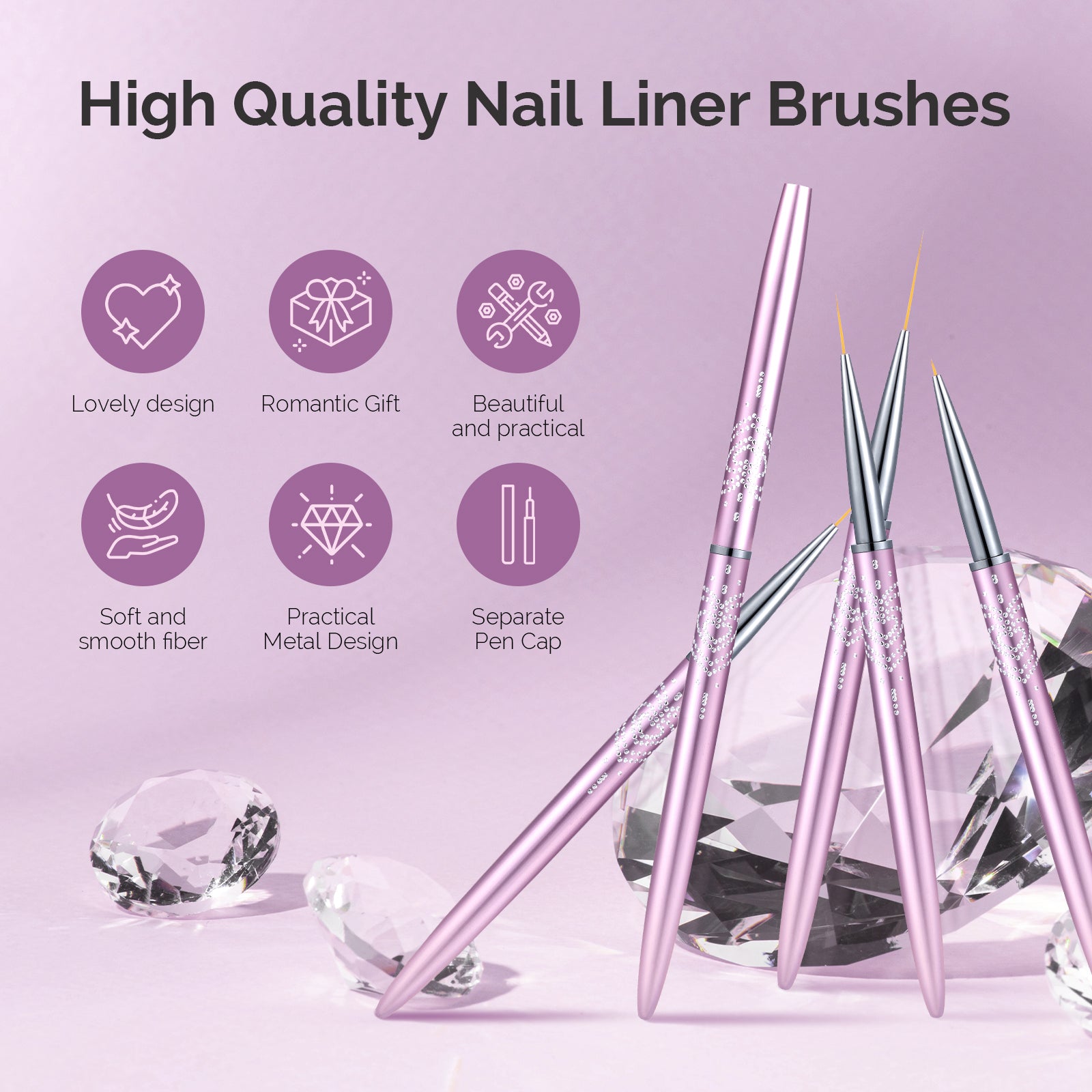 Nail Art Liner Brushes 5Pcs - Rose Gold