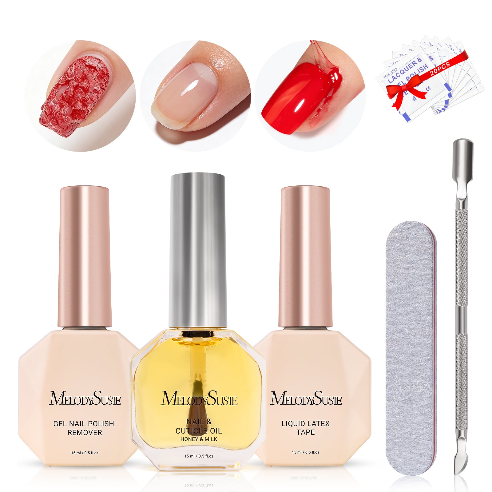 Gel Polish Remover Kit with Cuticle Oil & Liquid Latex Tape & Wipes & Peel Off Manicure Tools