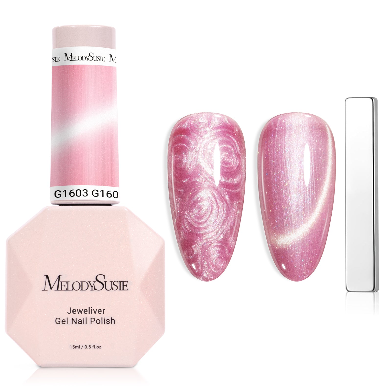 Jeweliver Cat Eye HEMA-Free & TPO-Free Gel Nail Polish 0.5 fl oz/15ml - A-1603 Pearl Bubblegum Pink