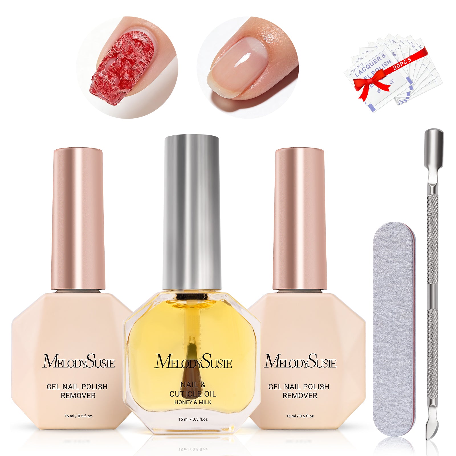 2Pcs Gel Nail Polish Remover with Cuticle Oil & Cuticle Pusher Tool