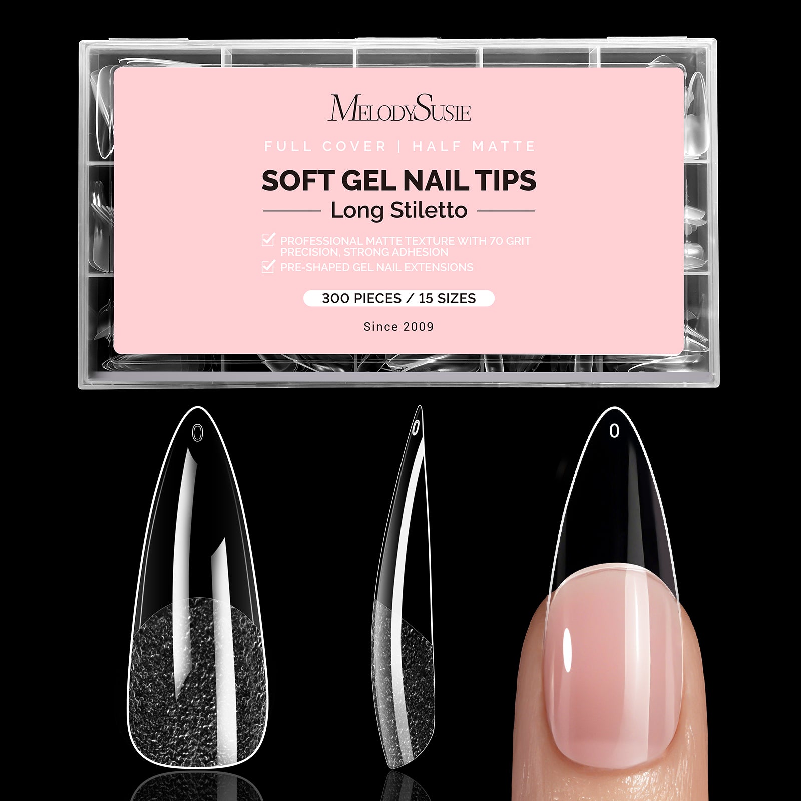 300Pcs Half Matte Clear Acrylic Full Cover Nail Tips