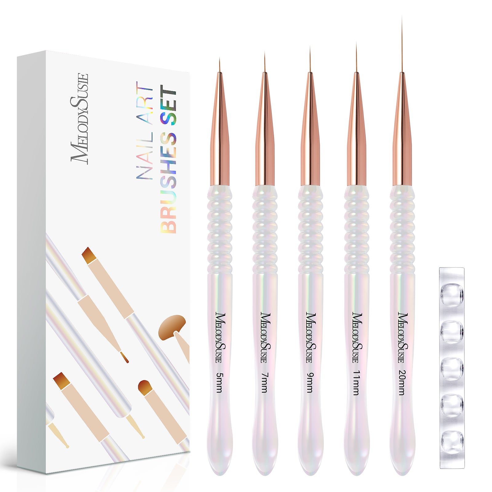 5Pcs Nail Art Liner Brushes with Nail Brush Holder - Sizes 5/7/9/11/20mm