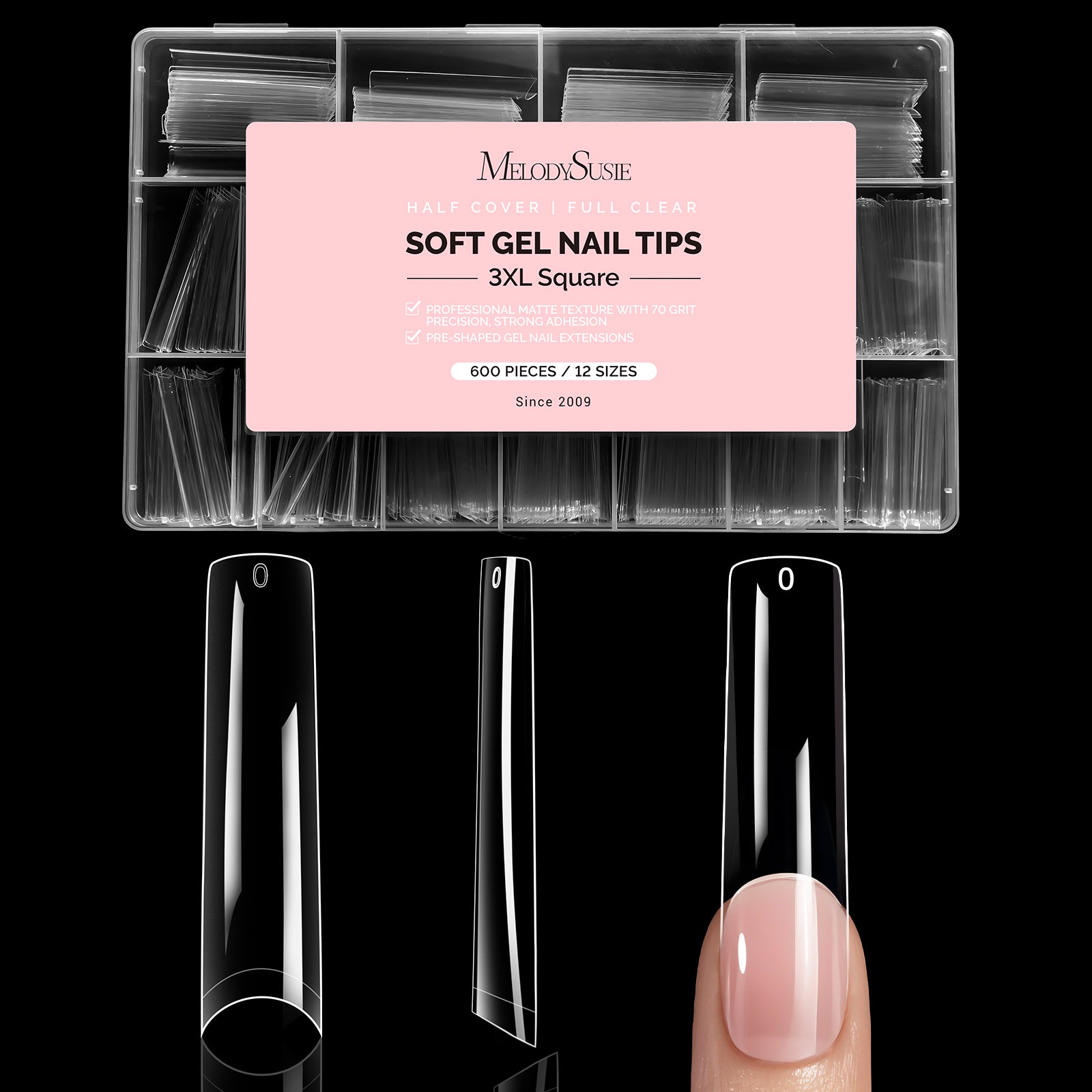 600Pcs Half Matte Clear Acrylic Full Cover Nail Tips