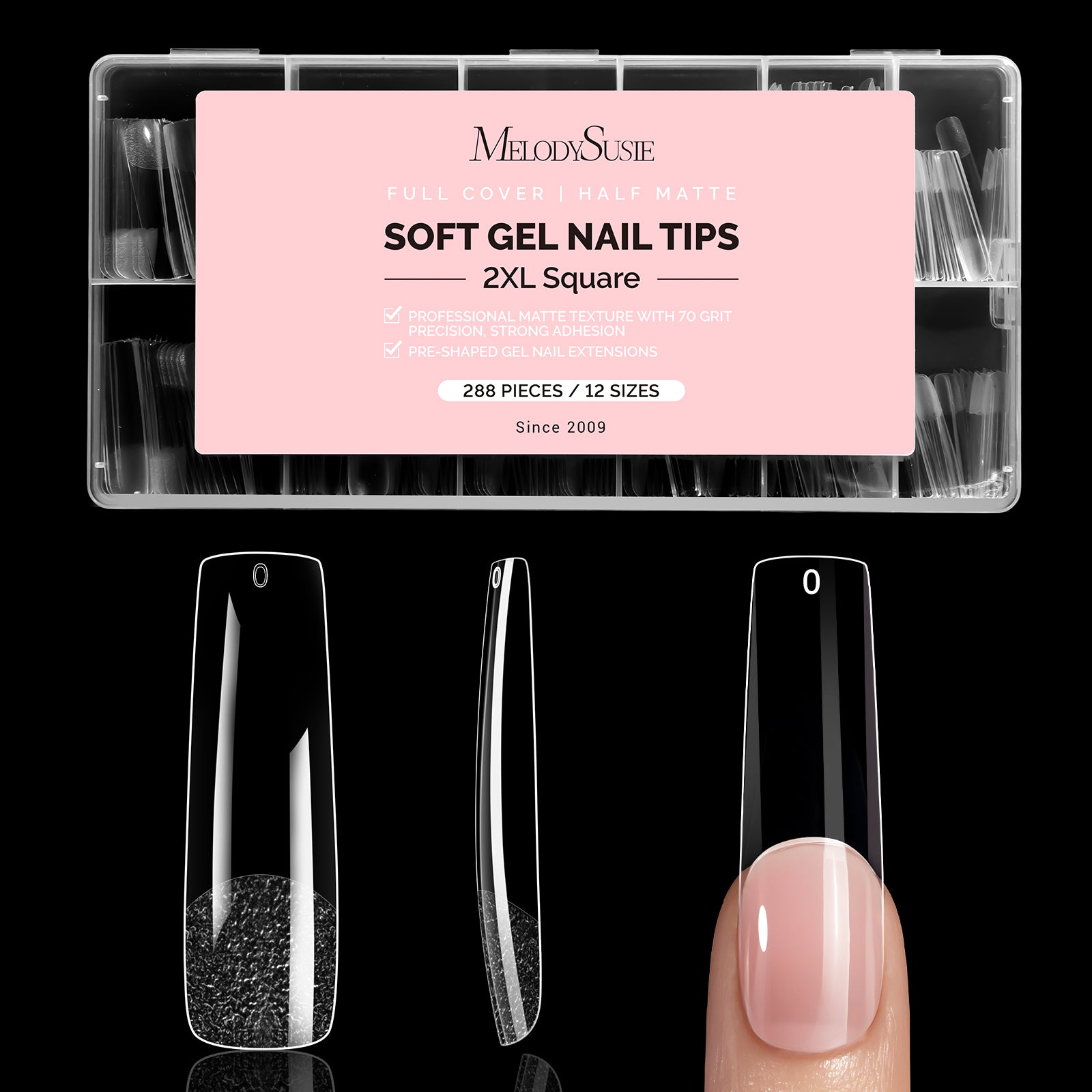 288Pcs Half Matte Clear Acrylic Full Cover Nail Tips