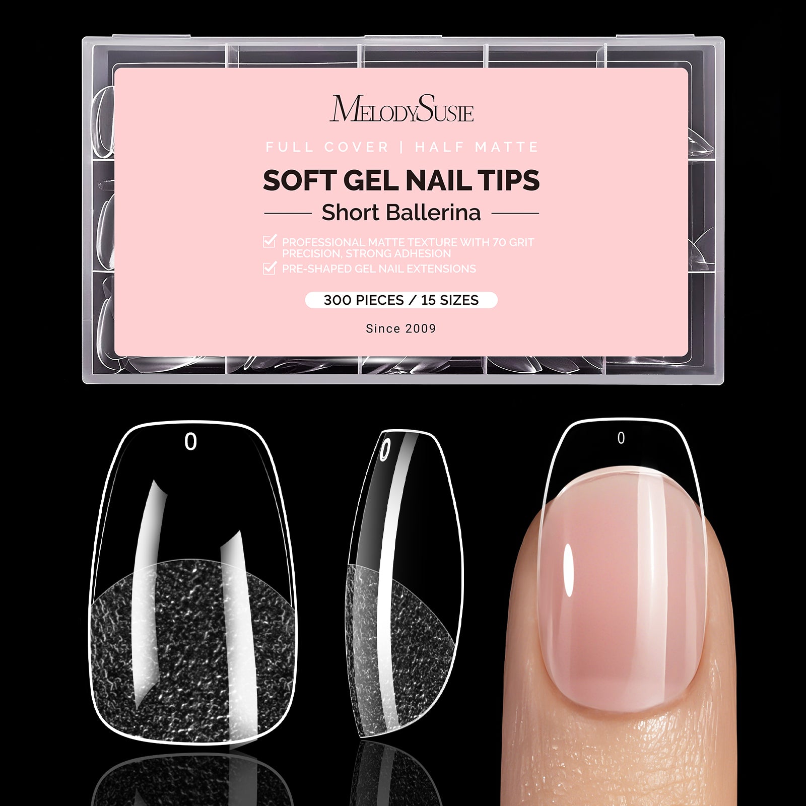 300Pcs Half Matte Clear Acrylic Full Cover Nail Tips