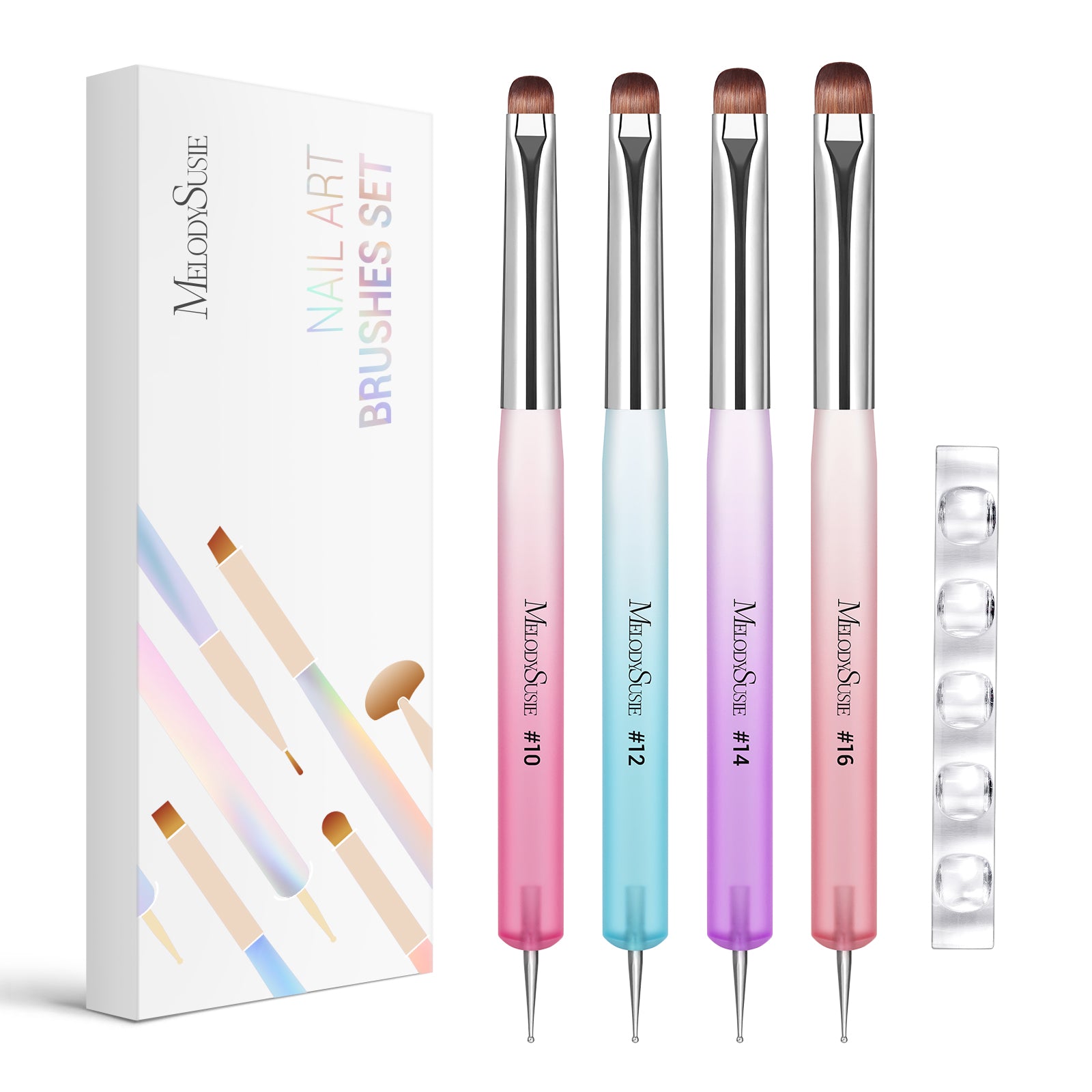 Dual-Ended French Nail Brush and Dotting Pen Set with Brush Holder - Size #10#12#14#16