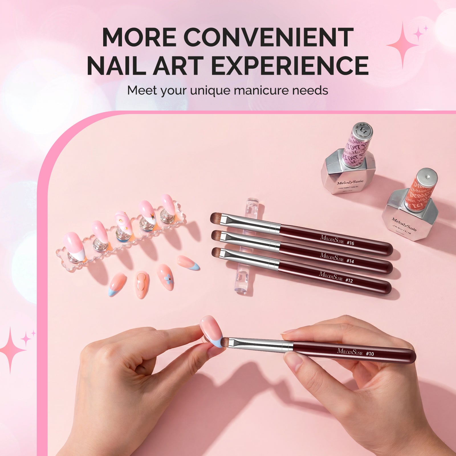 French Manicure with Rosewood Handles Nail Brush Set with Brush Holder - Sizes #10, #12, #14, #16