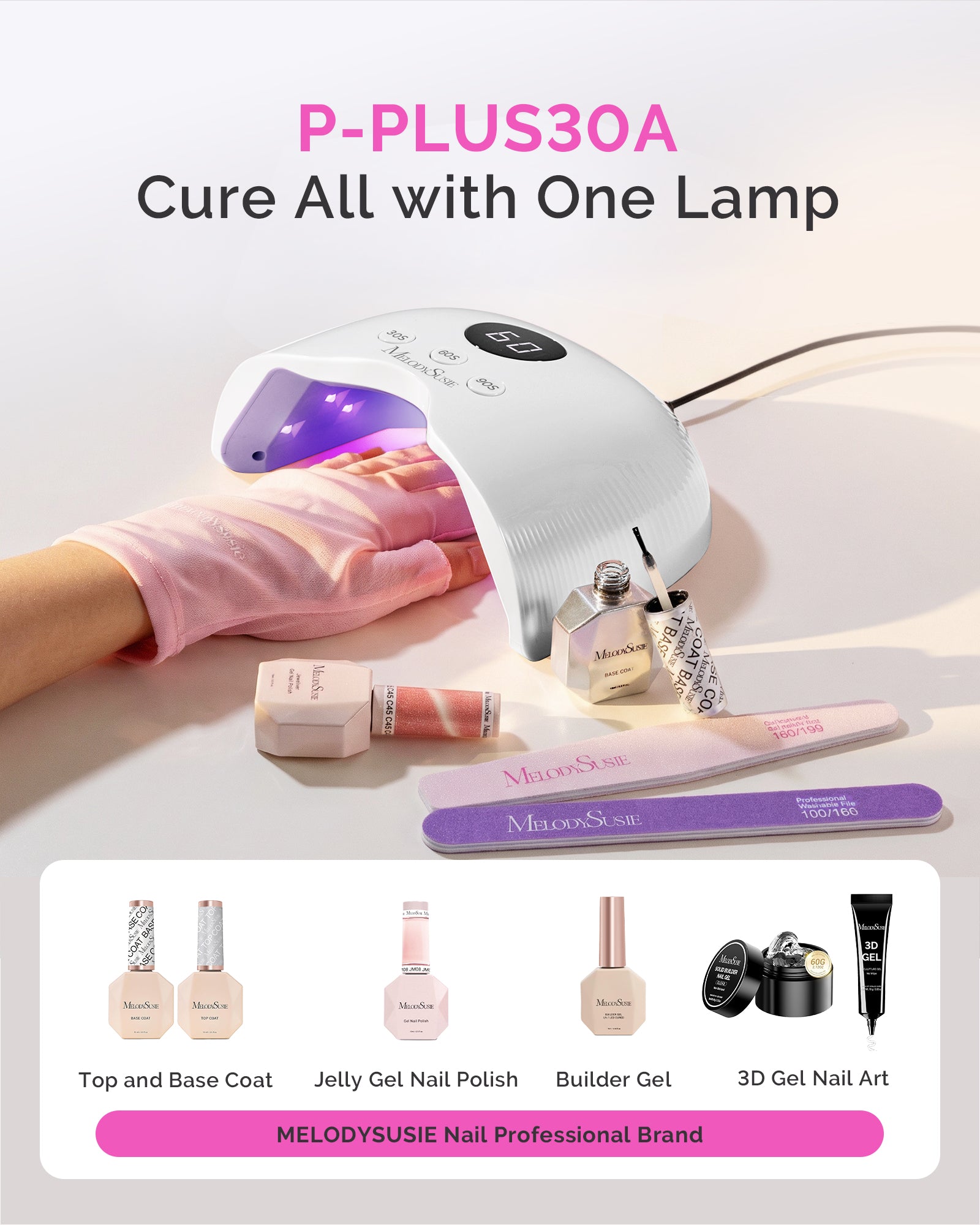 P-PLUS30A LED/UV Nail Lamp with UV Gloves - White