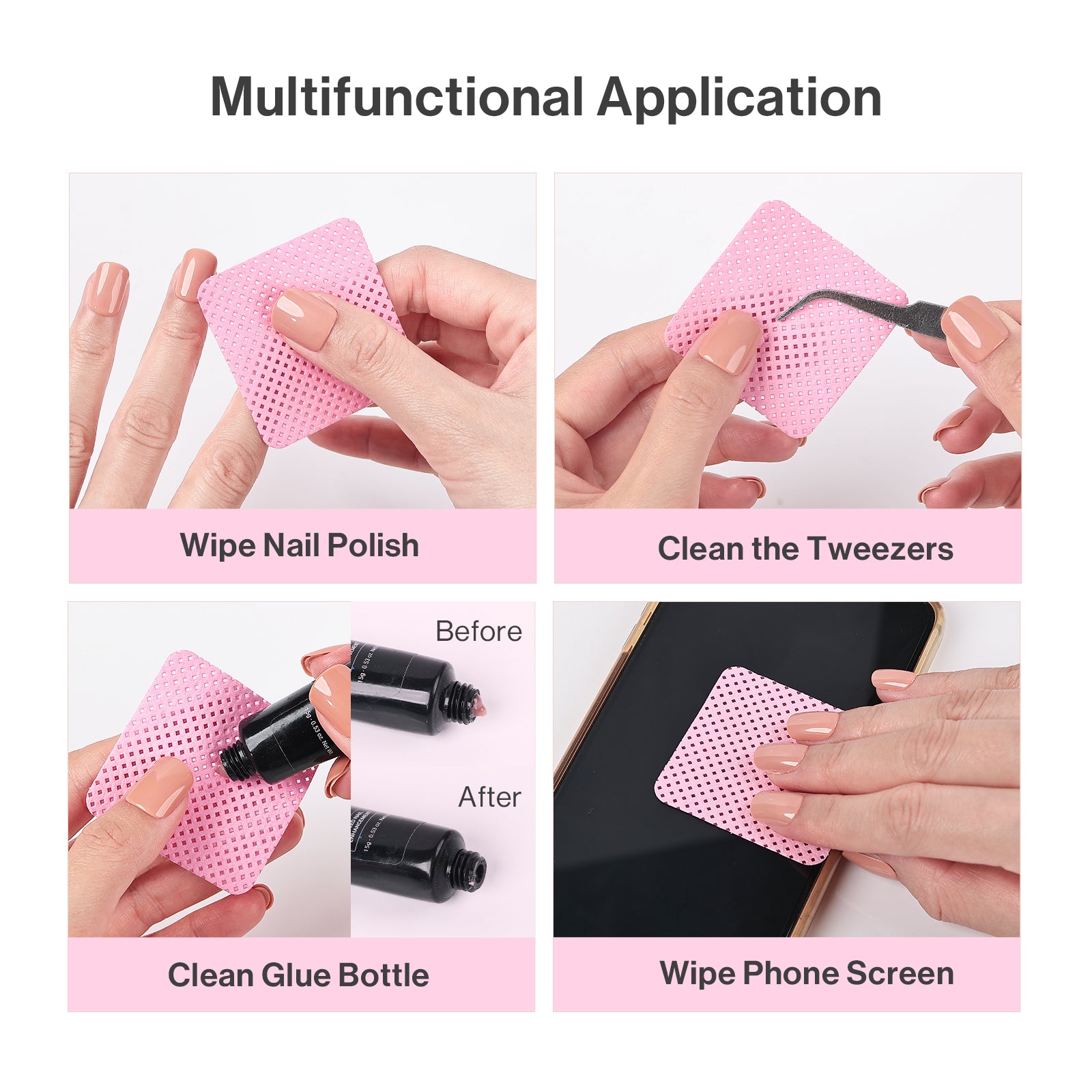 900 Pcs Lint Free Nail Wipes - Pink