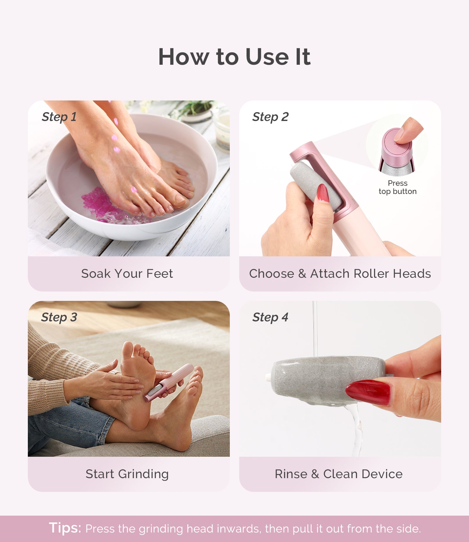 PC800G Rechargeable Feet Callus Remover - Pink Rose