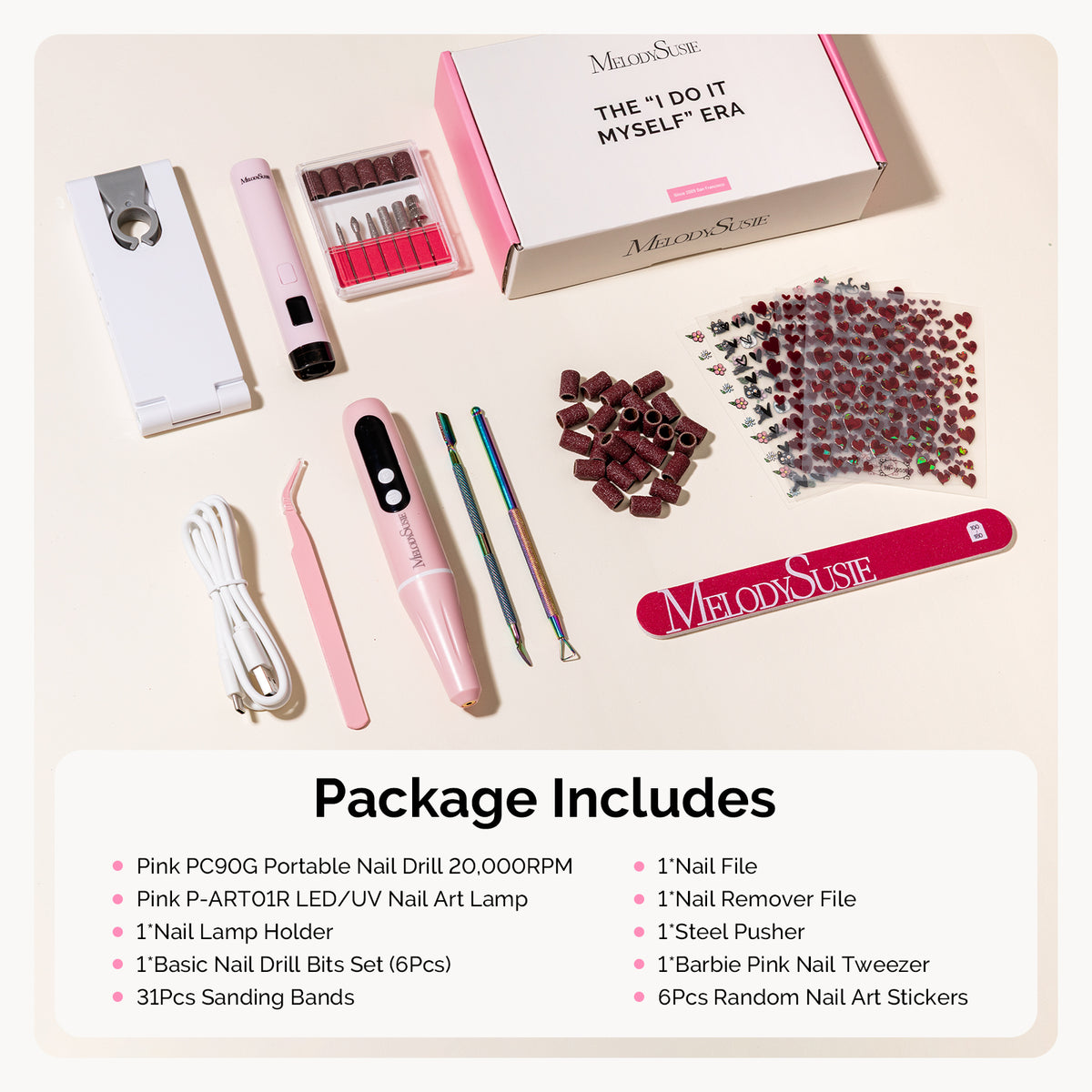 MelodySusie PC90G Nail Drill & P-ART01R Handheld Nail Lamp Gift Box