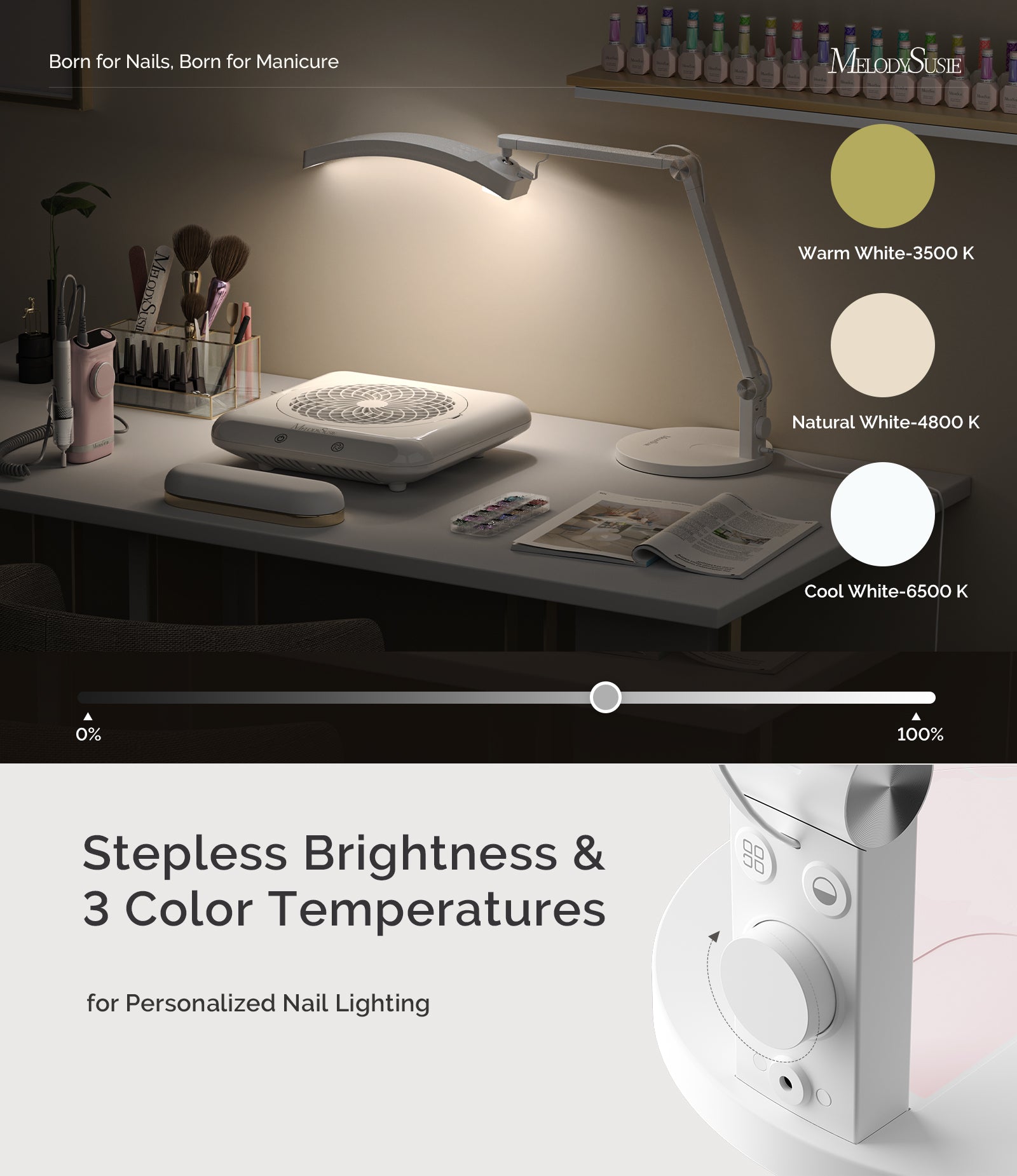 S-Pro25A Nail-Focused 3-Mode Manicure Table Lamp without Nail Lamp