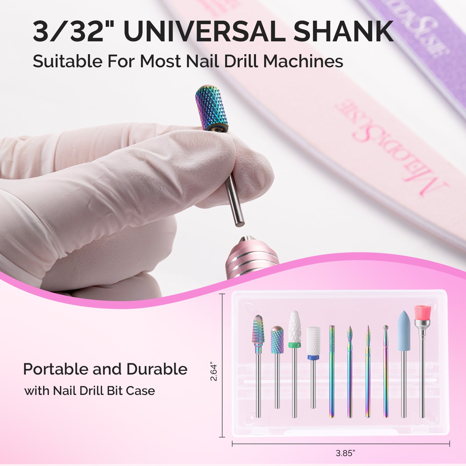Tungsten Carbide & Ceramic 10Pcs Nail Drill Bits Set - White & Colorful