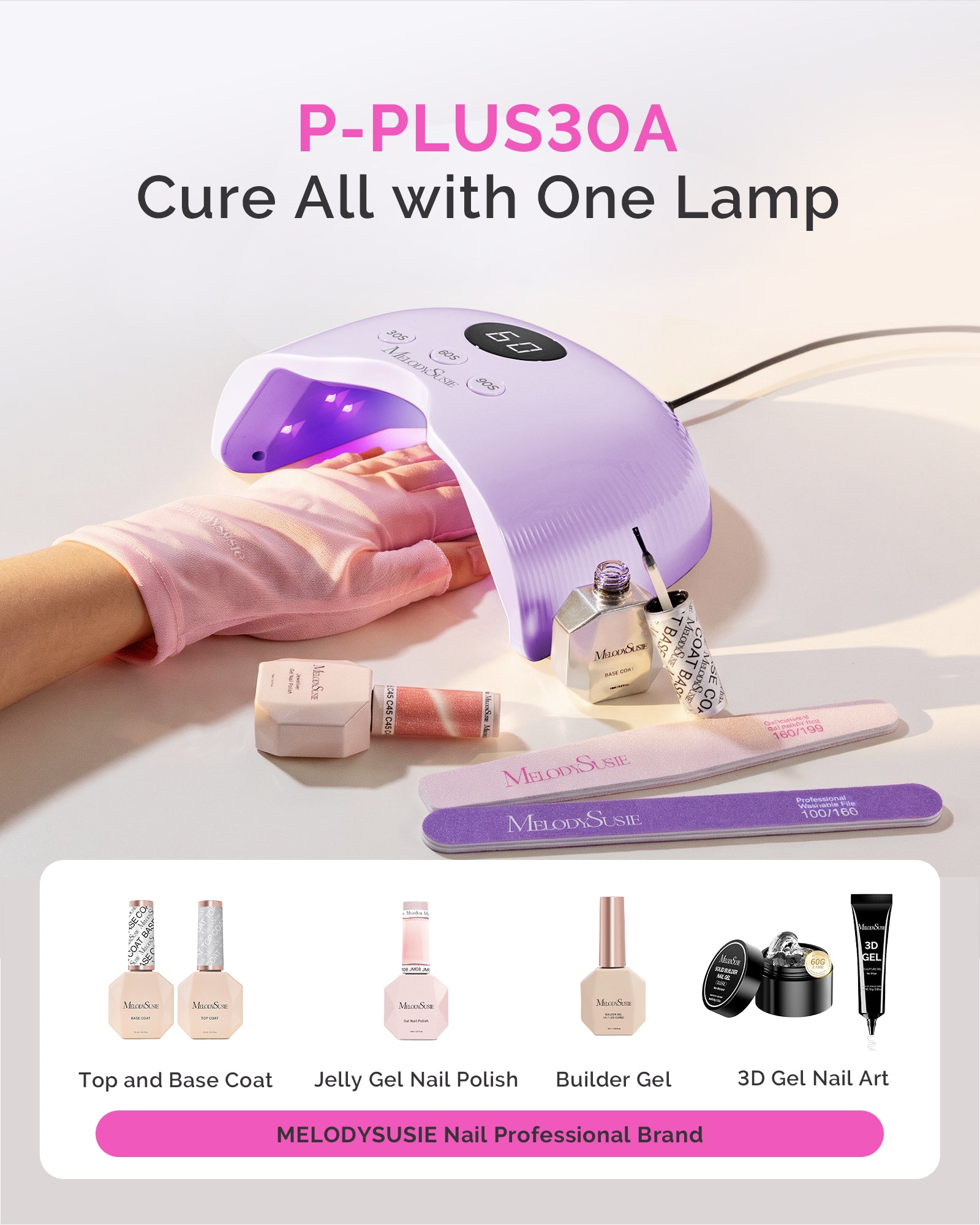 P-PLUS30A LED/UV Nail Lamp with UV Gloves - Purple