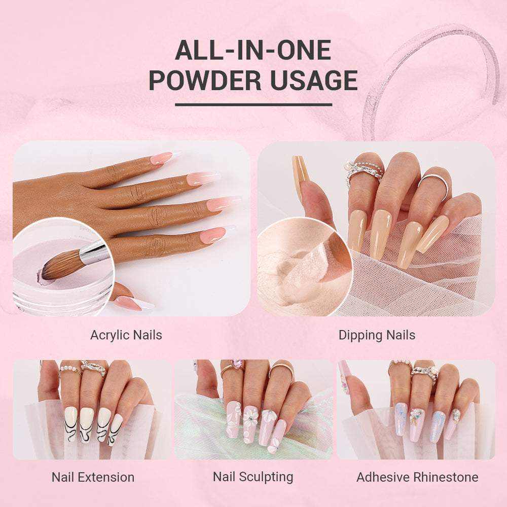 MelodySusie All-In-One Acrylic and Dip Powder kit showing toxin-free beginner-safe acrylic powder for spring nail sets