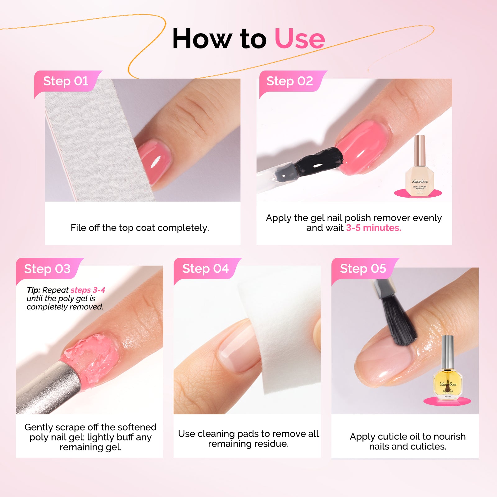 2Pcs Gel Nail Polish Remover with Cuticle Oil & Cuticle Pusher Tool