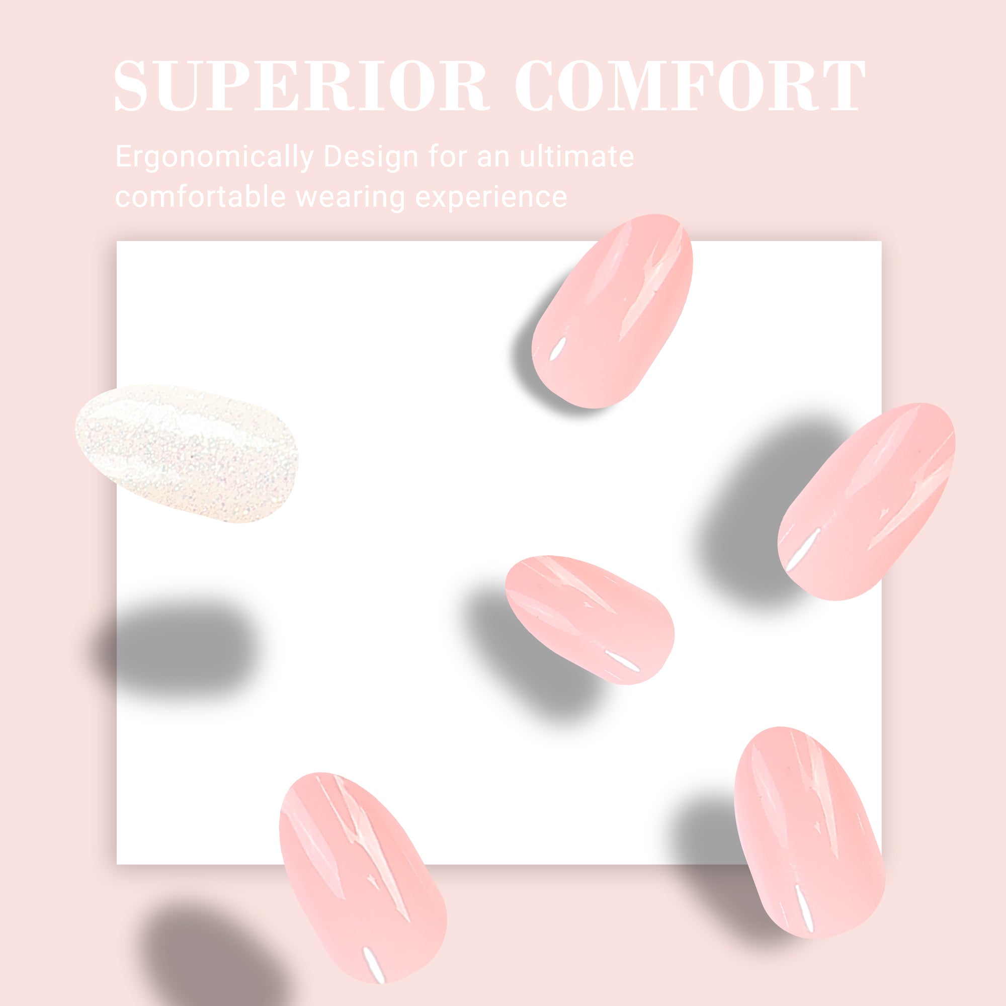 Acrylic Press On Nails - Short Almond Shape Fantasy Pink