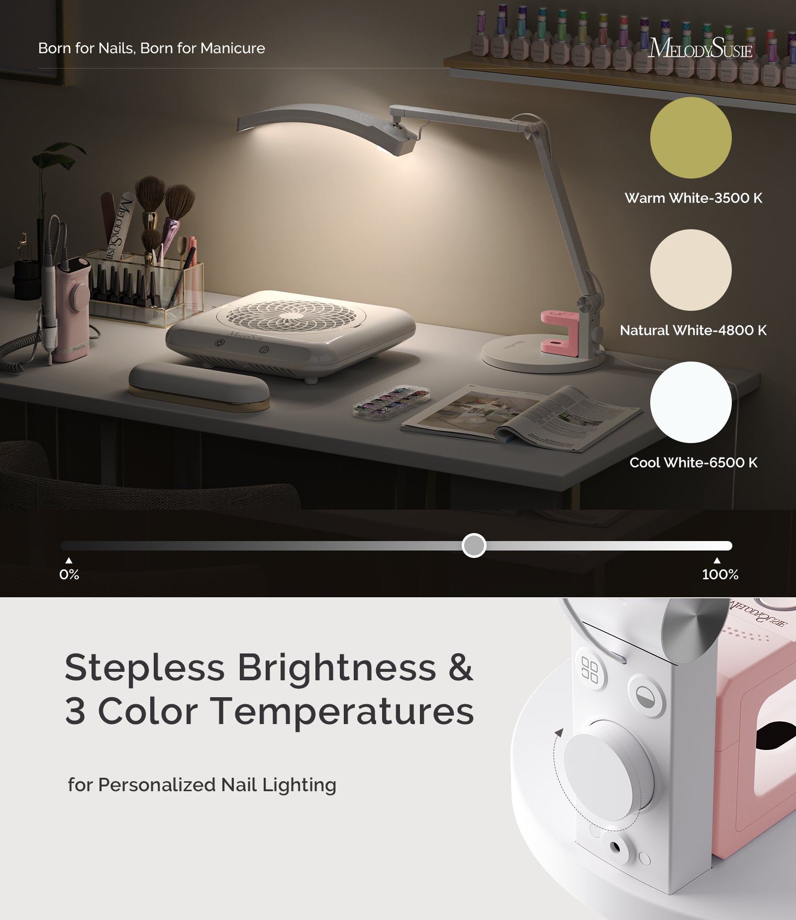 S-Pro29G Nail-Focused 3-Mode Manicure Table Lamp with Pink Mini Nail Lamp