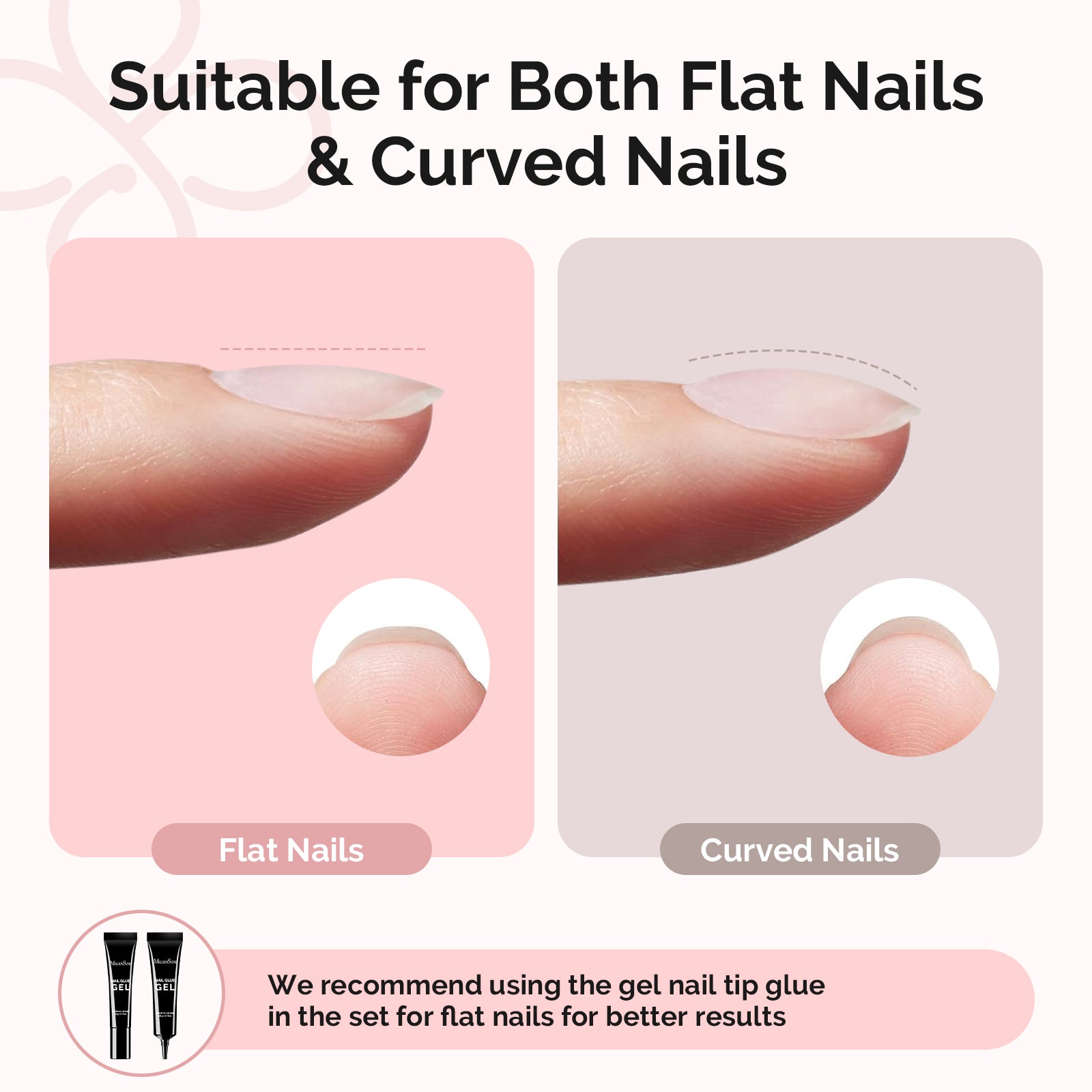 300Pcs Half Matte Clear Acrylic Full Cover Pre-Built Nail Tips & 20g Solid Nail Glue Gel