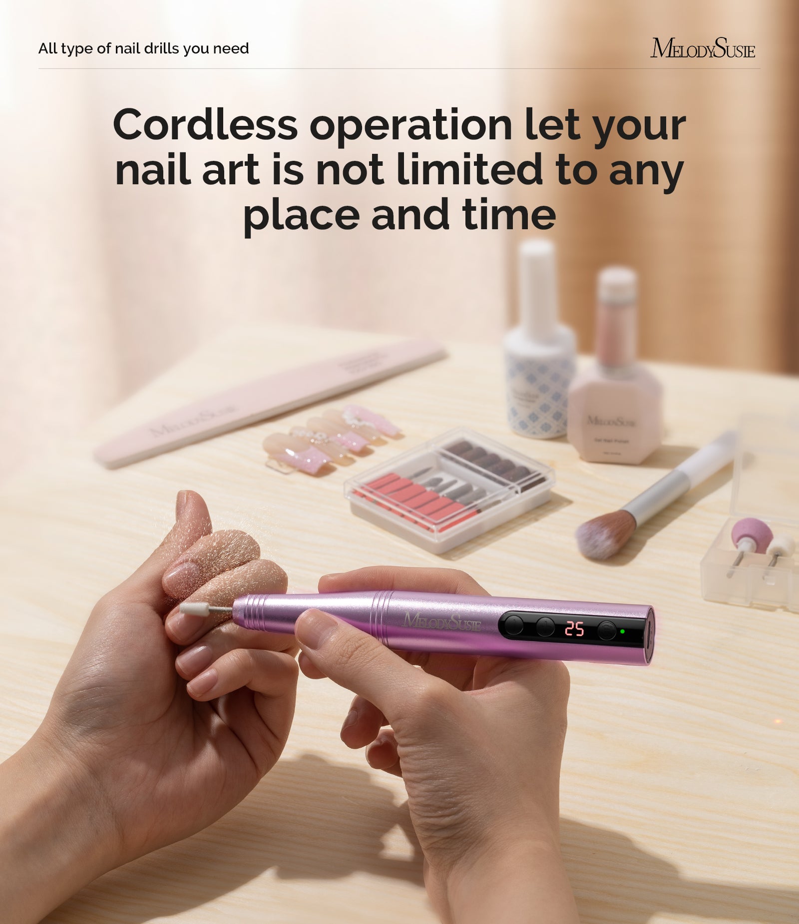 PC180F Portable Rechargeable Nail Drill 25000RPM (Rose Gold)