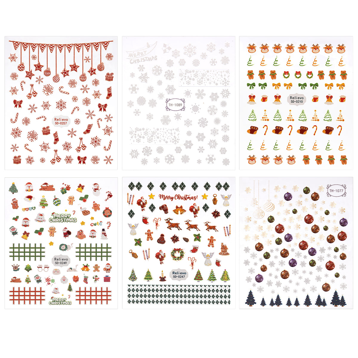 3D Nail Art Water Decals - Christmas Tree, Snowflakes, Santa - Multicolored DIY Sticker Sheet