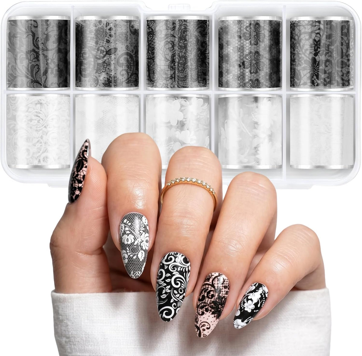 Nail Foil Glue Gel with 20 Rolls Lace Flower Stickers Set