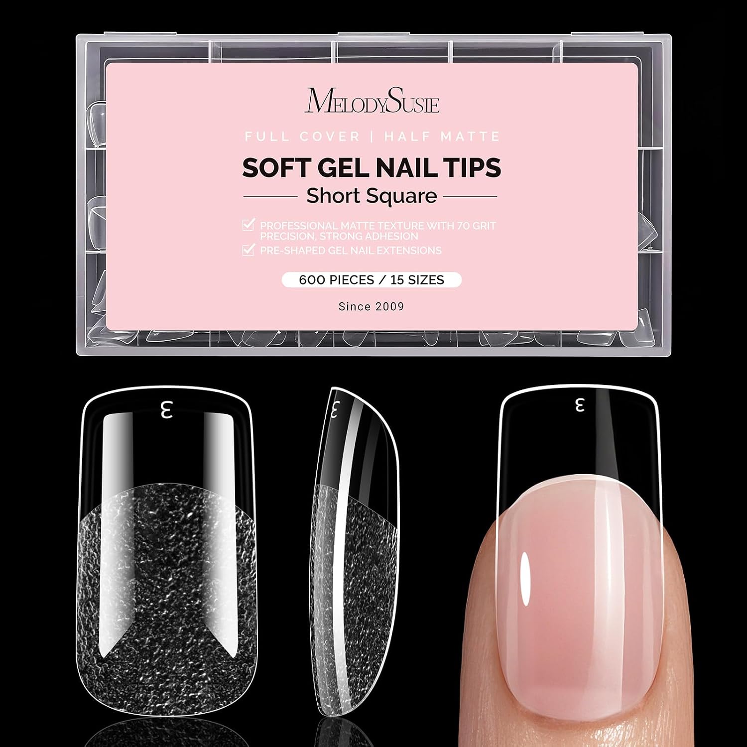 600Pcs Half Matte Clear Acrylic Full Cover Nail Tips