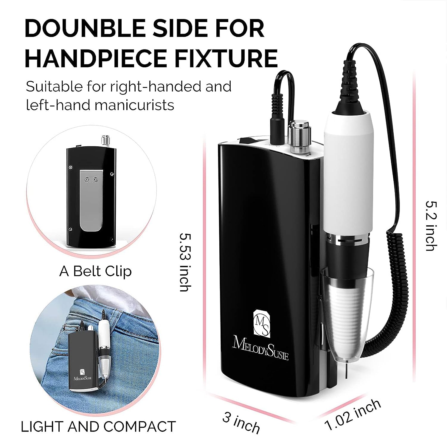 Handpiece for Artemis(SC300I) Rechargeable Nail Drill-Black