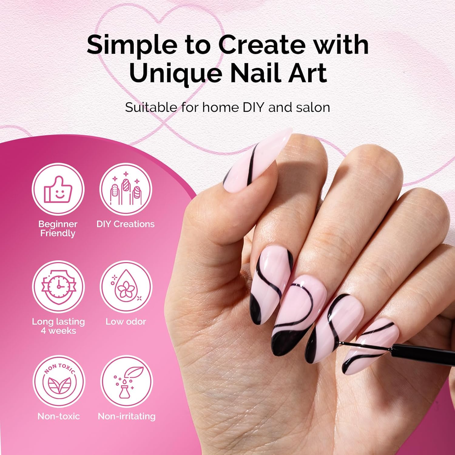 Liner Gel Nail Art Polish - Black 8ml
