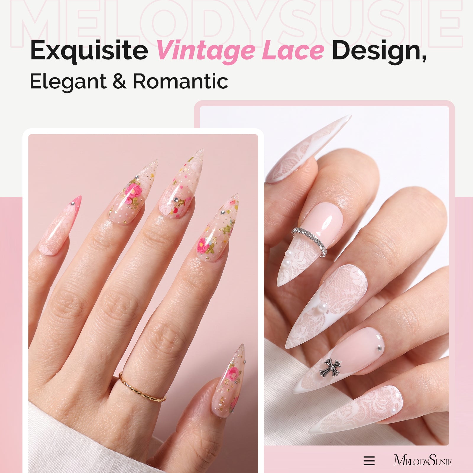 Nail Foil Glue Gel with 20 Rolls Lace Flower Stickers Set