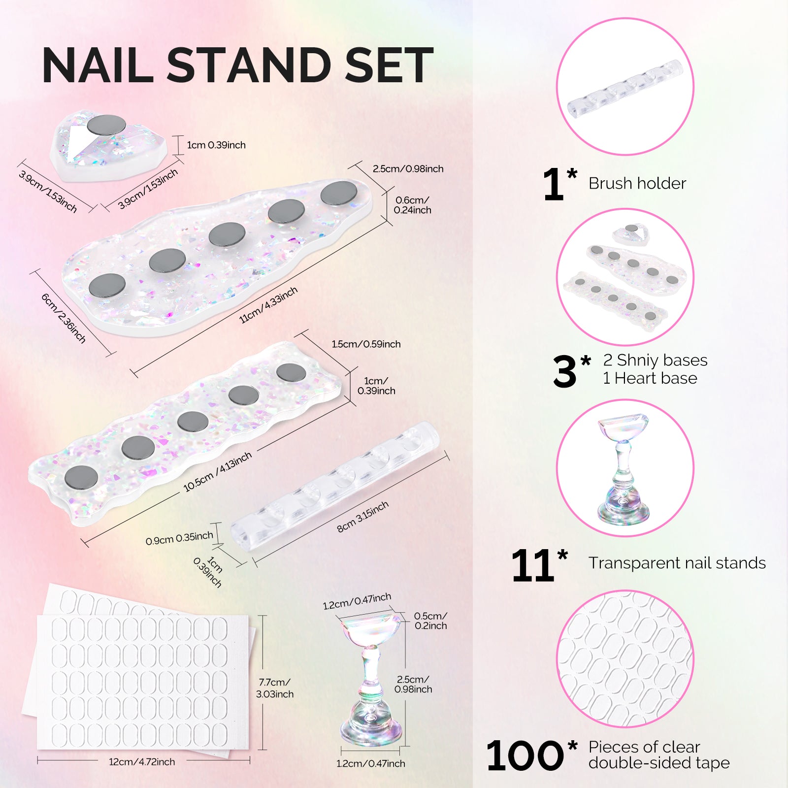 Nail Stand for Press Ons 3 PCS Shiny Magnetic Bases Set