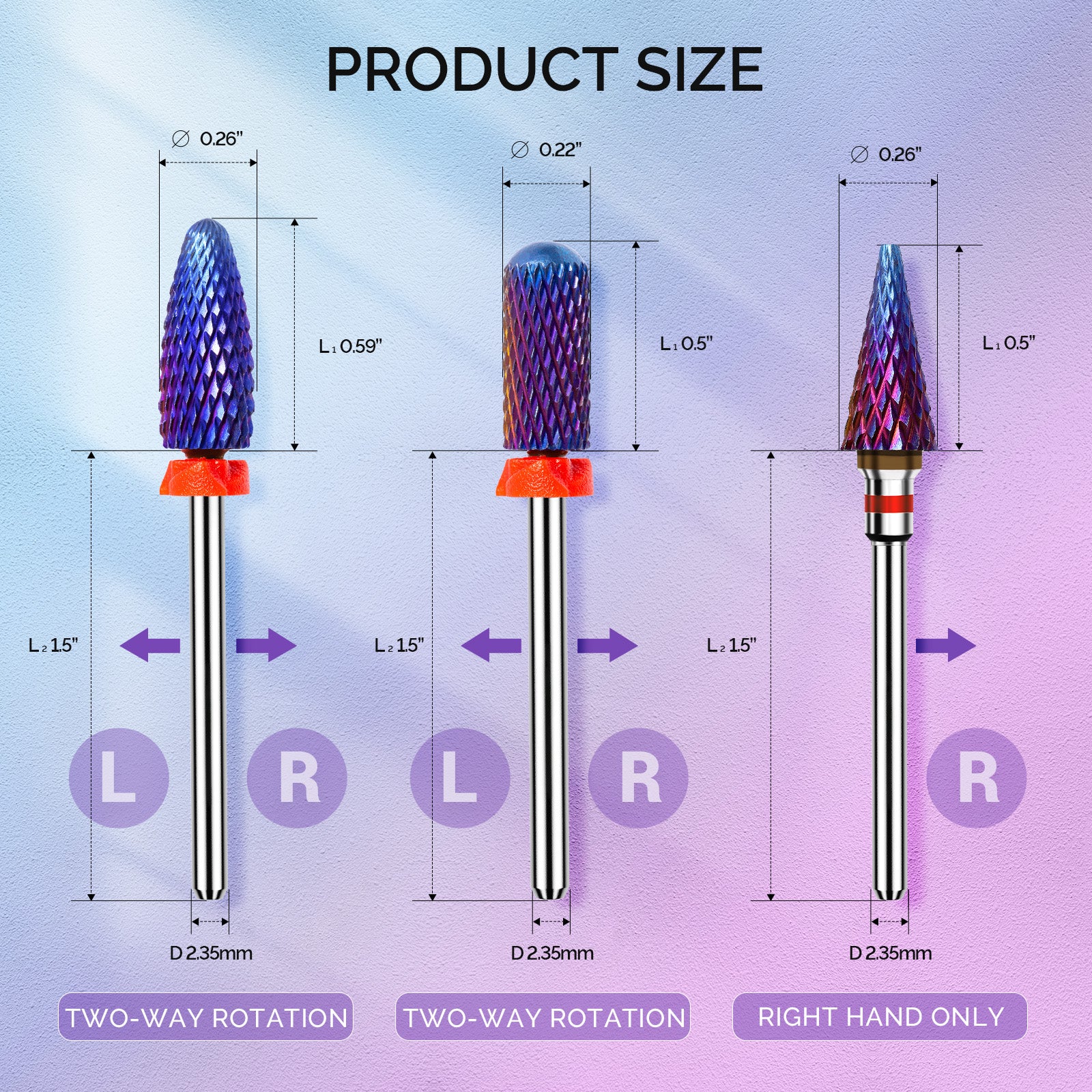 3Pcs Carbide Tungsten Nail Drill Bits Set