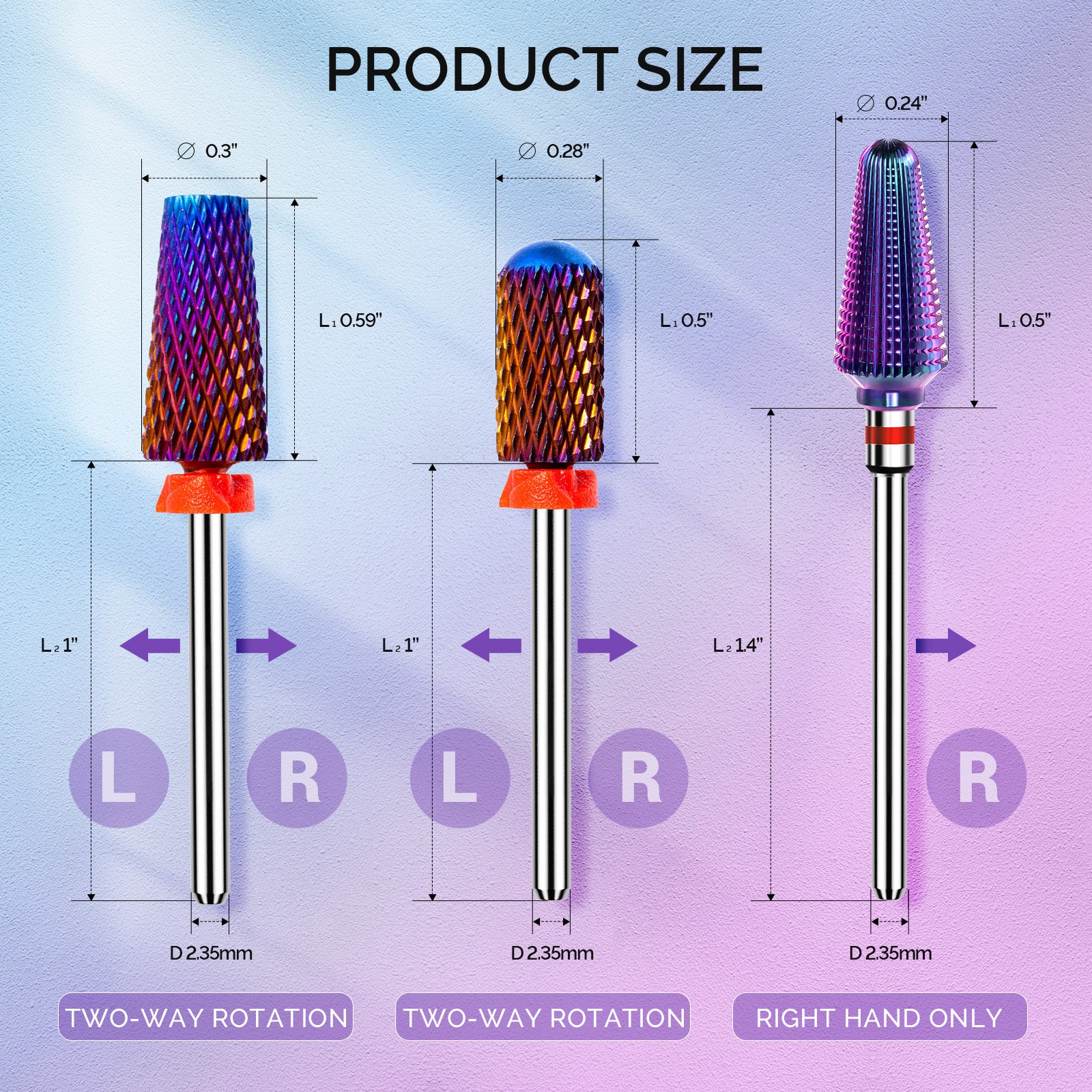 3Pcs Carbide Tungsten Nail Drill Bits Set