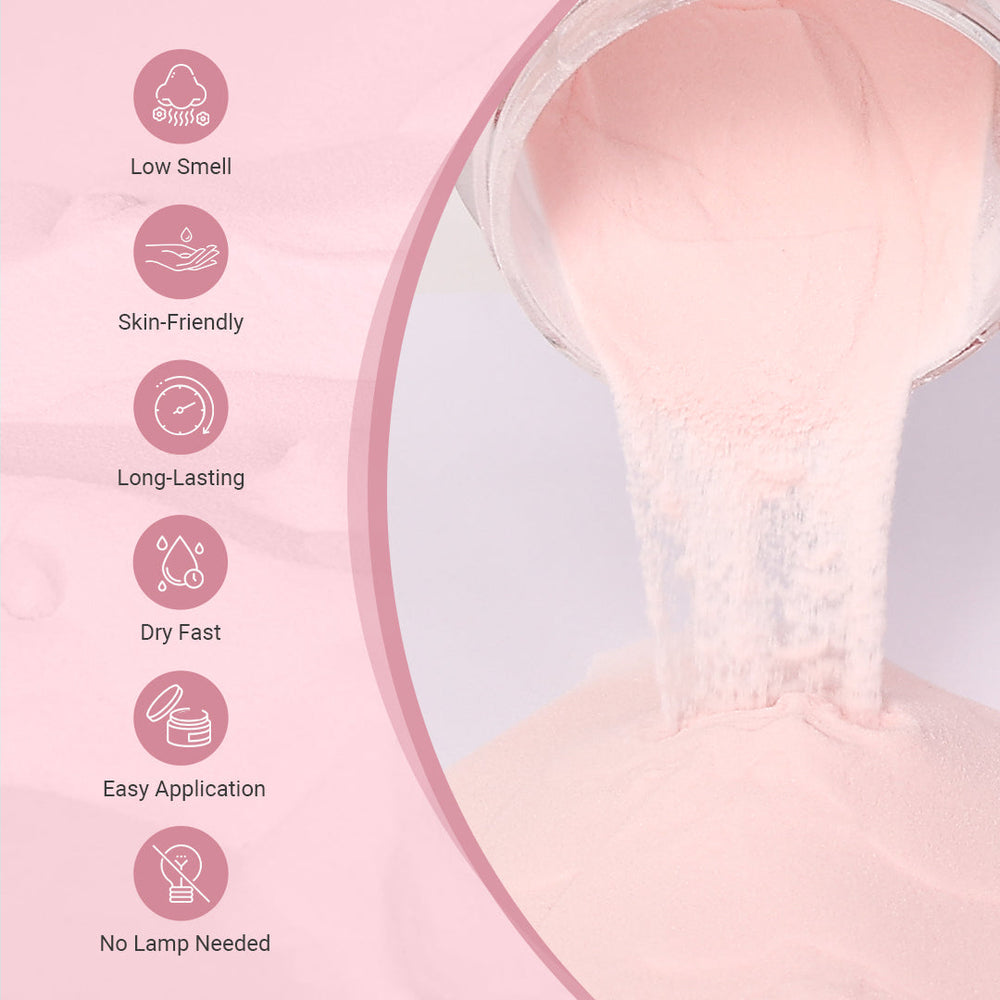 MelodySusie Pink Dahlia All-In-One acrylic powder swatch showing soft blush pink pastel tone for spring acrylic nails